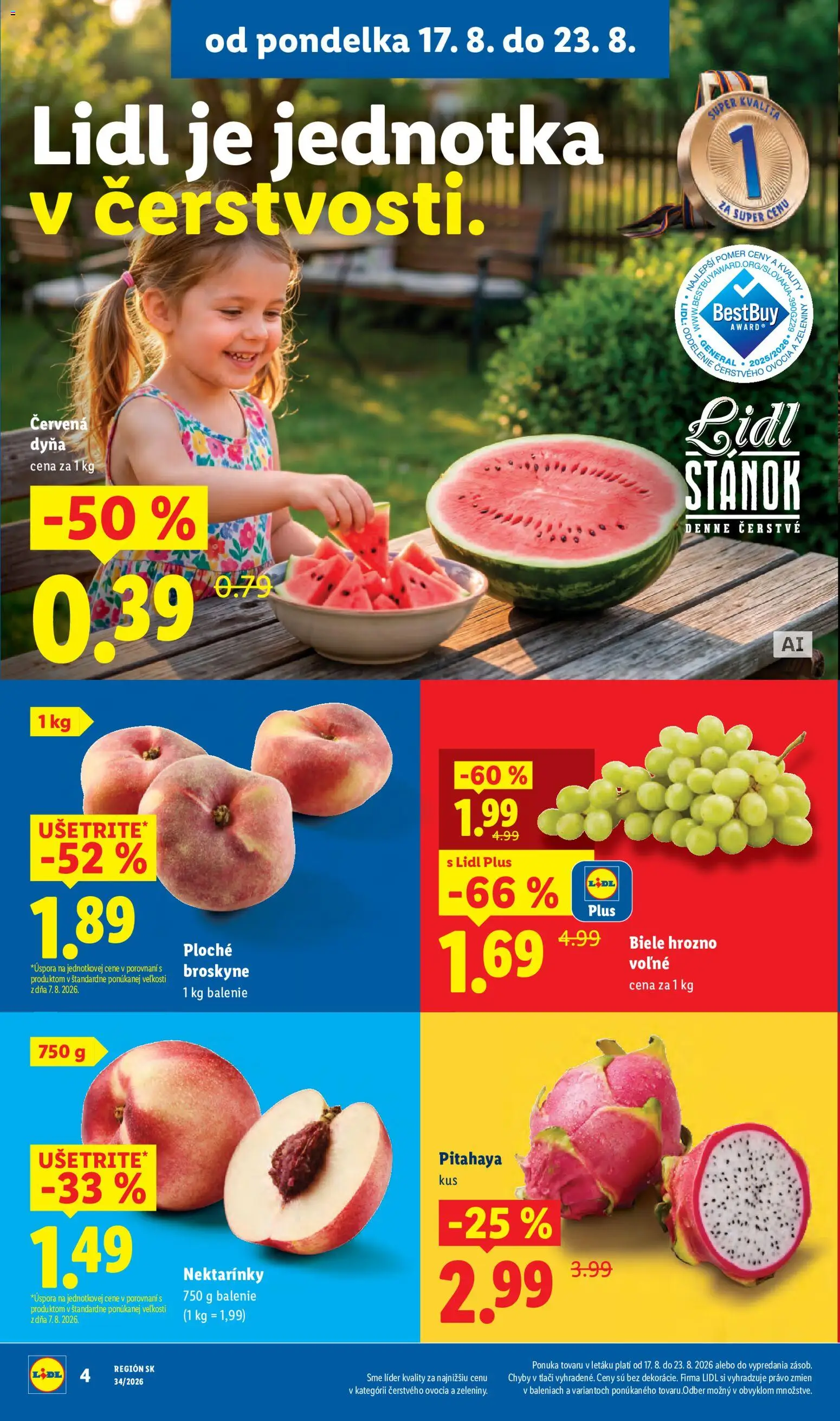 Nové Lidl akcie – leták je platný od 17.08.2026 | Strana: 8 | Produkty: Nektárinky, Broskyne, Hrozno