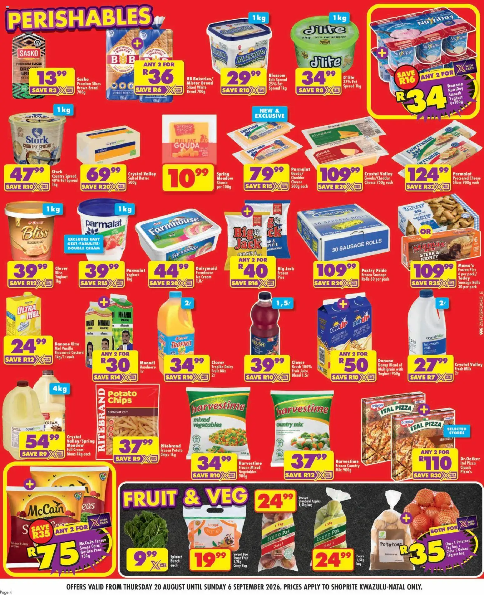New Shoprite catalogue – valid from 20/08/2026 | Page: 4 | Products: Milk, Apples, Potatoes, Onions