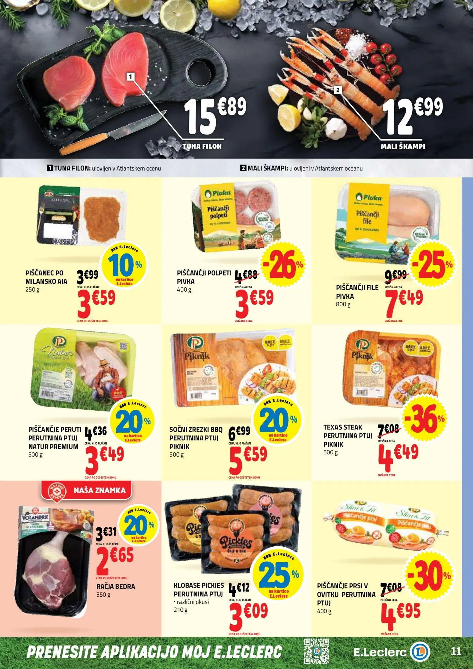 Novi E.leclerc katalog ponudbe – veljaven od 17.06.2026 | Stran: 11 | Izdelki: Tuna, Zrezki, Klobase