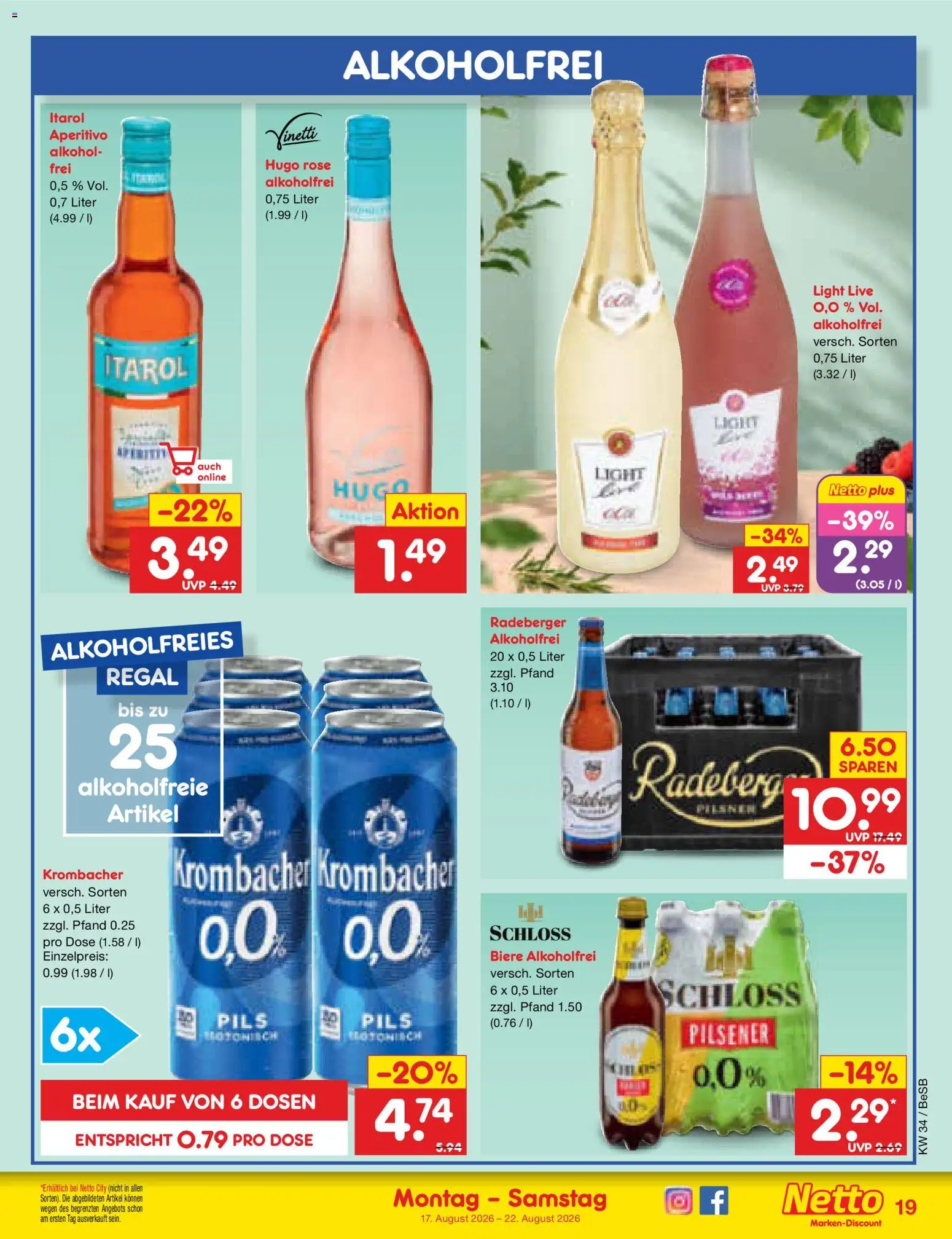 Netto Marken-Discount Prospekt – gültig ab 17.08.2026 | Seite: 25 | Produkte: Regal, Pils, Alkohol, Krombacher