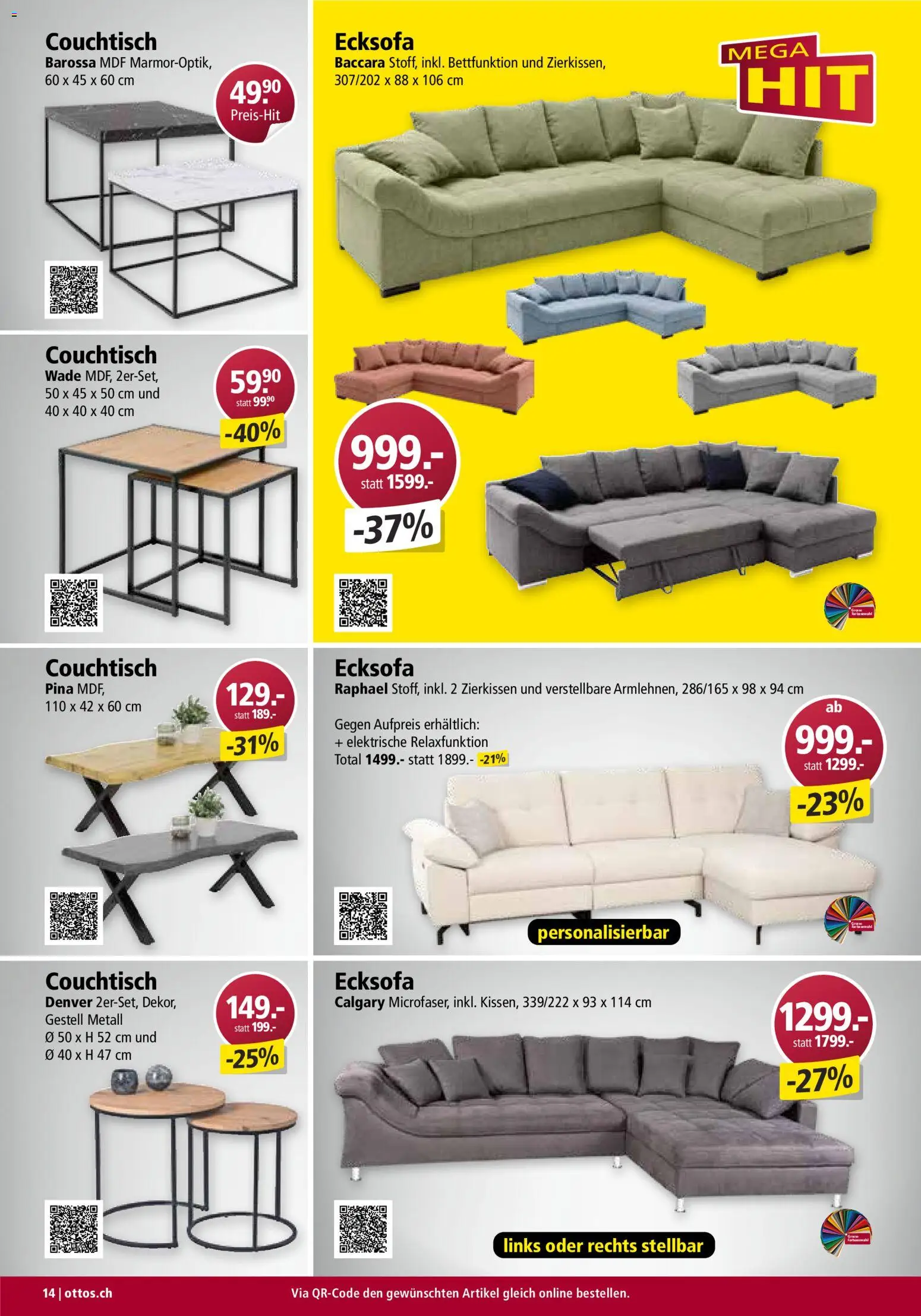Otto's Aktionen Möbelflyer – gültig ab 01.09.2026 | Seite: 14 | Produkte: Couchtisch, Ecksofa