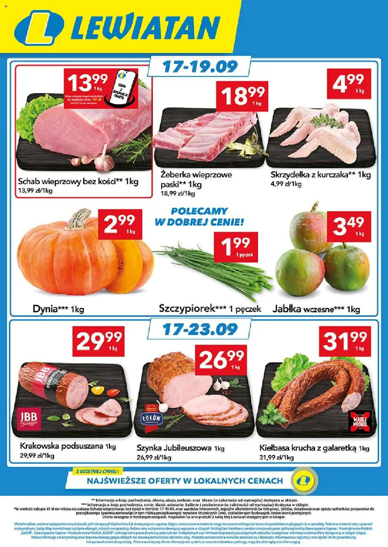 Lewiatan gazetka - Lublin od 17.09.2026 | Strona: 2 | Produkty: Kiełbasa, Żeberka wieprzowe, Schab wieprzowy bez kości, Szynka
