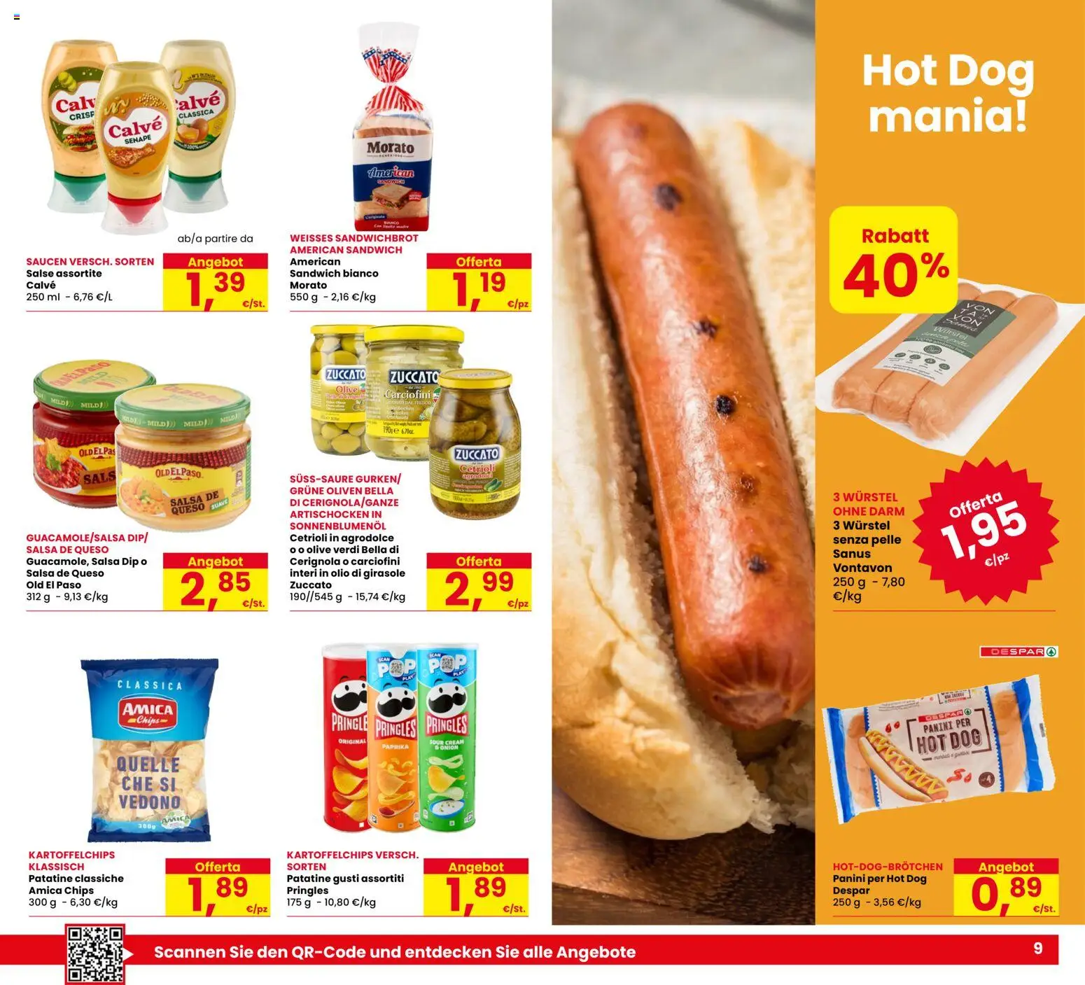 Volantino Eurospar del 06/08/2026 | Pagina: 9 | Prodotti: Cetrioli, Wurstel, Olio di girasole, Salse