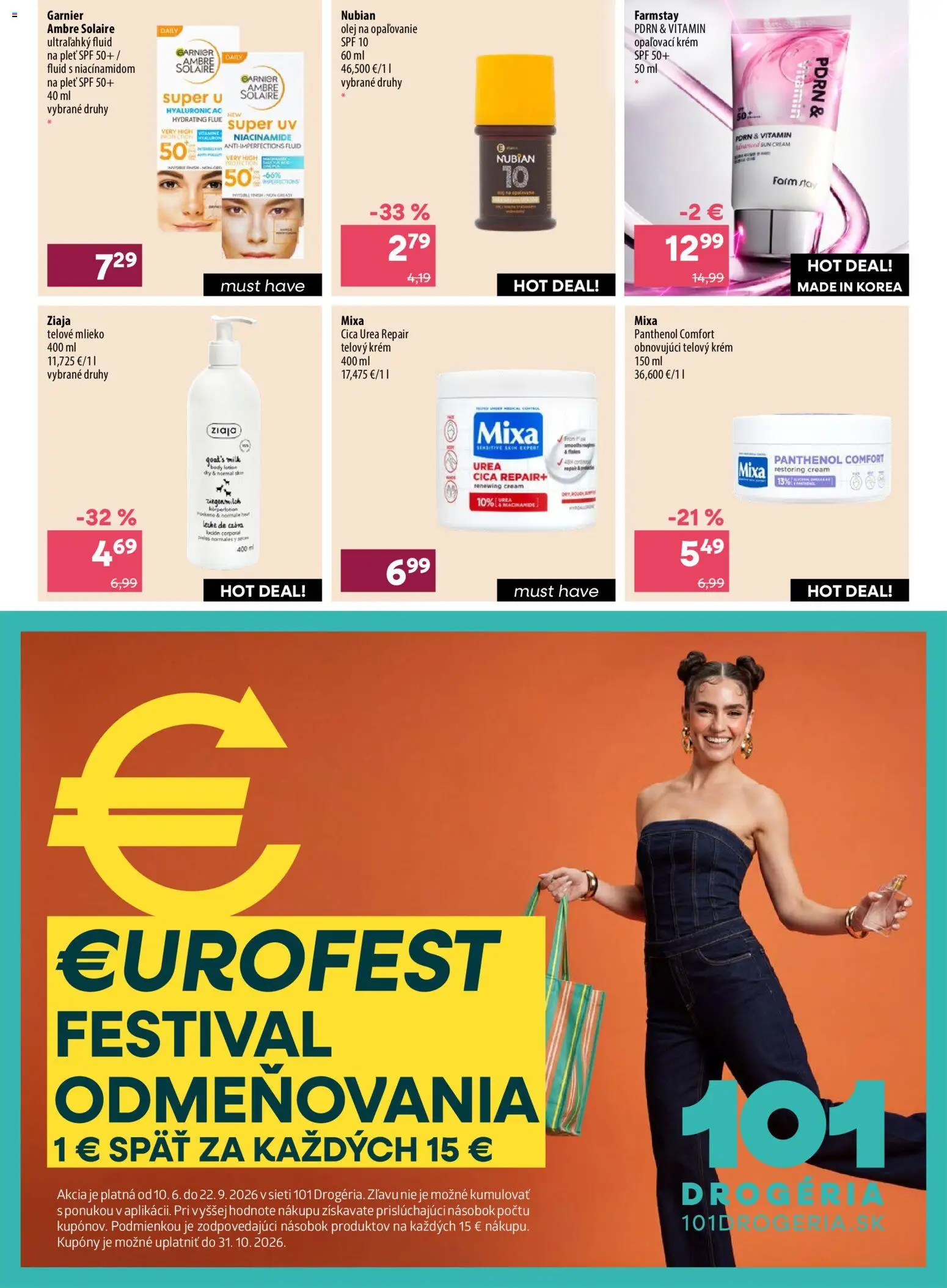 Nové 101 drogerie akcie – leták je platný od 22.07.2026 | Strana: 12 | Produkty: Mlieko, Olej, Opaľovací krém, Telové mlieko