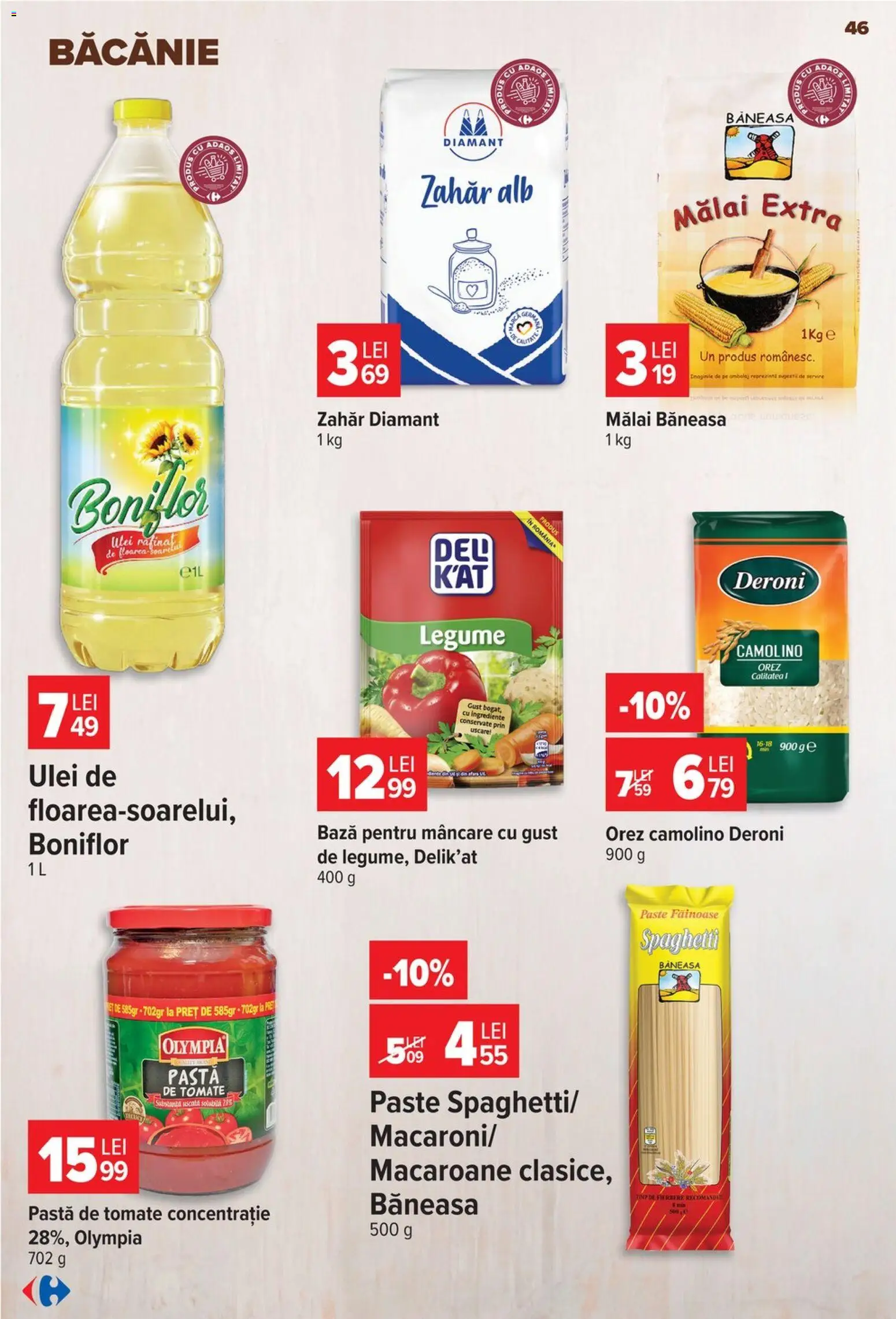 Noul catalog Carrefour – valabil de la 12.08.2026 | Pagină: 47 | Produse: Pastă de tomate, Orez, Mălai, Paste