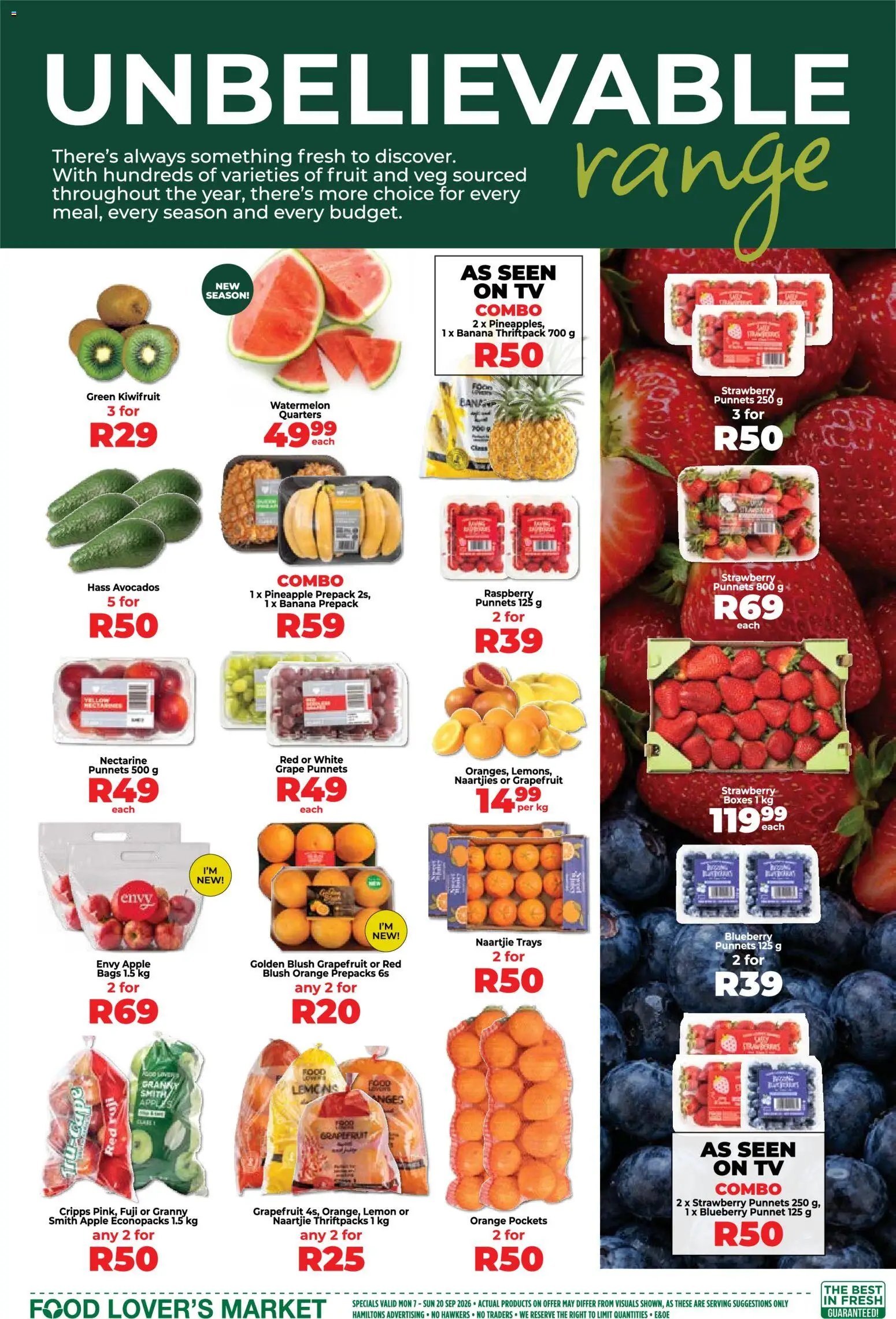 New Food Lover's Market catalogue – valid from 07/09/2026 | Page: 3 | Products: TV, Apples, Blush, Avocados