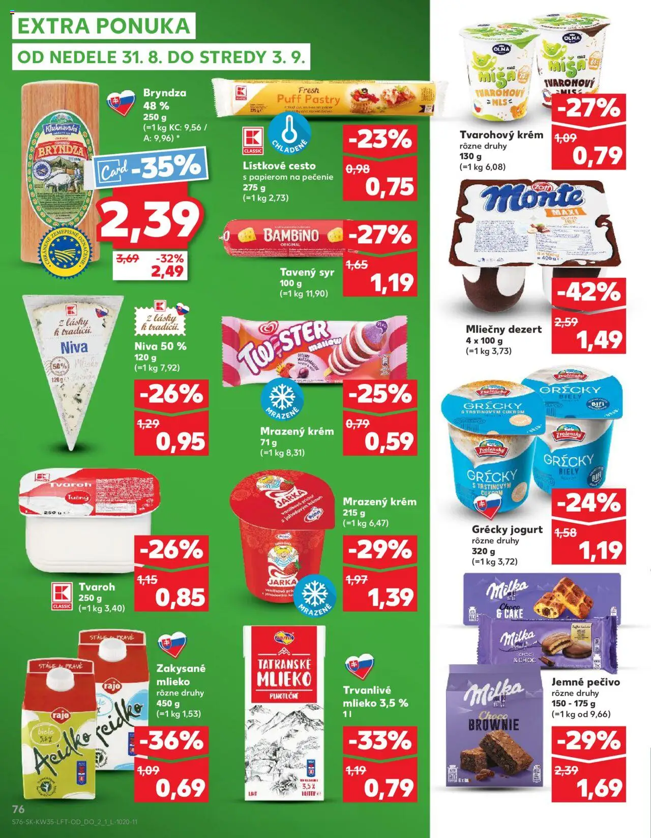 Nové Kaufland akcie – leták je platný od 28.08.2025 | Strana: 76 | Produkty: Mlieko, Grécky jogurt, Bryndza, Krém