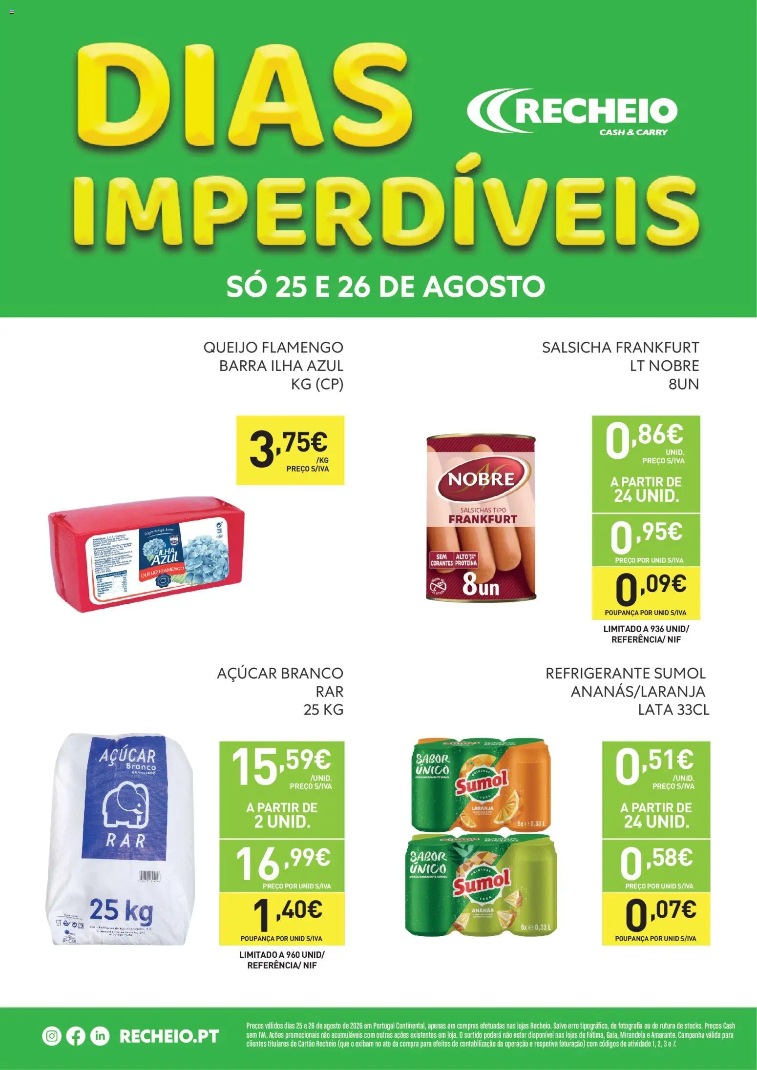 Recheio - Dias Imperdíveis │ válido de 25/08/2026 | Página: 1 | Produtos: Refrigerante, Salsicha, Salsichas, Proteina