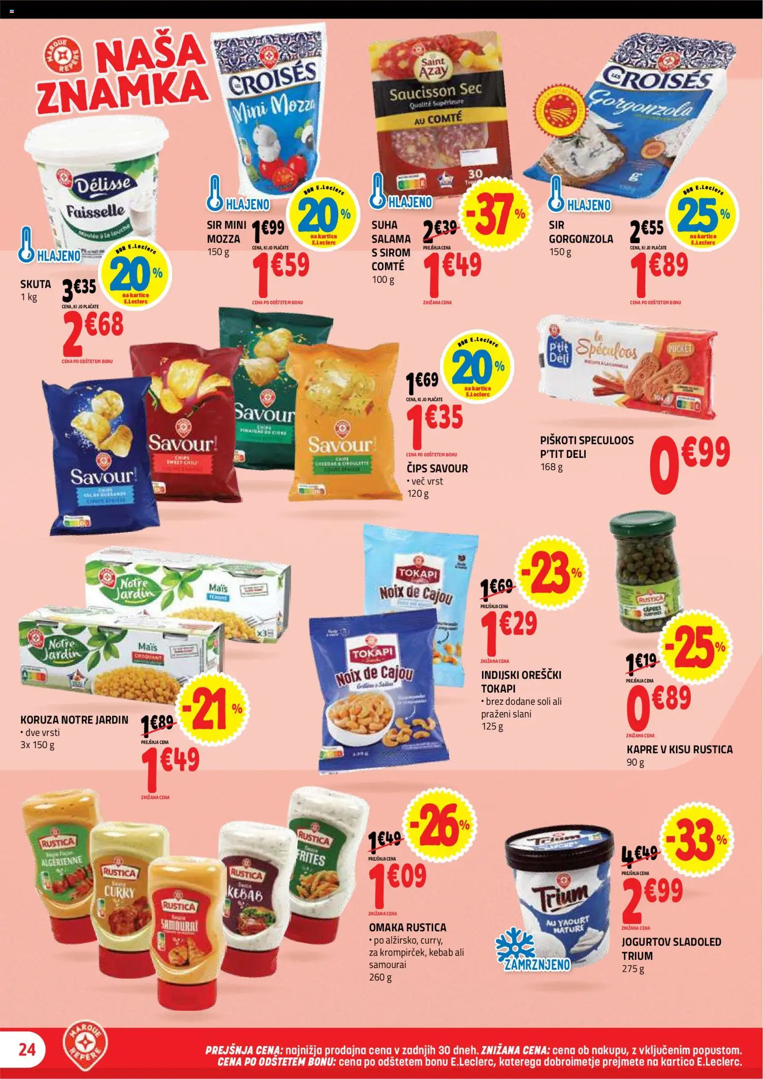 Novi E.leclerc katalog ponudbe – veljaven od 12.08.2026 | Stran: 24 | Izdelki: Indijski oreščki, Sir, Piskoti, Sladoled