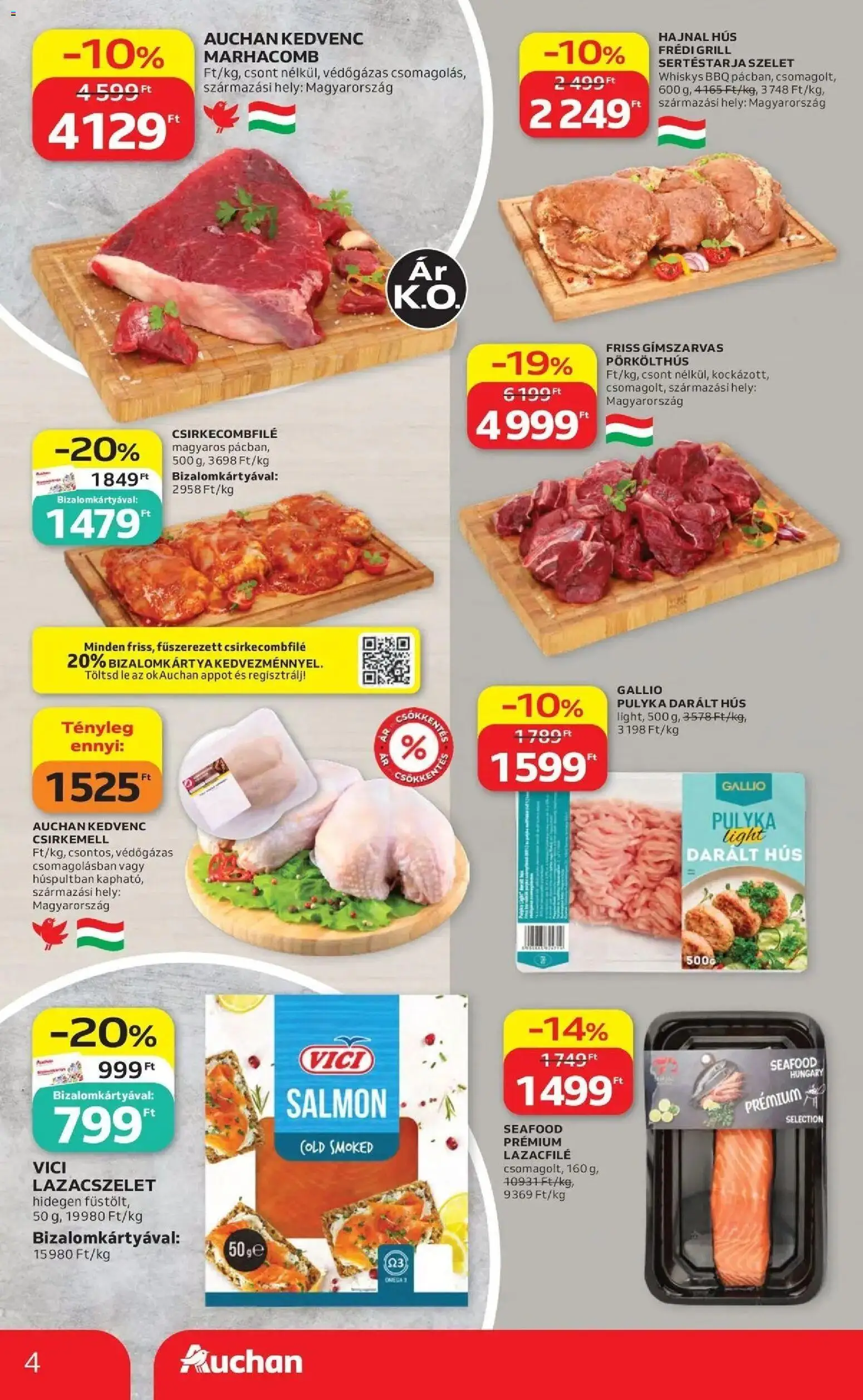 Auchan akciós ujság - amely érvényes a következő dátumtól: 2026.07.30. | Oldal: 4 | Termékek: Seafood, Hús, Lé, Csirkemell