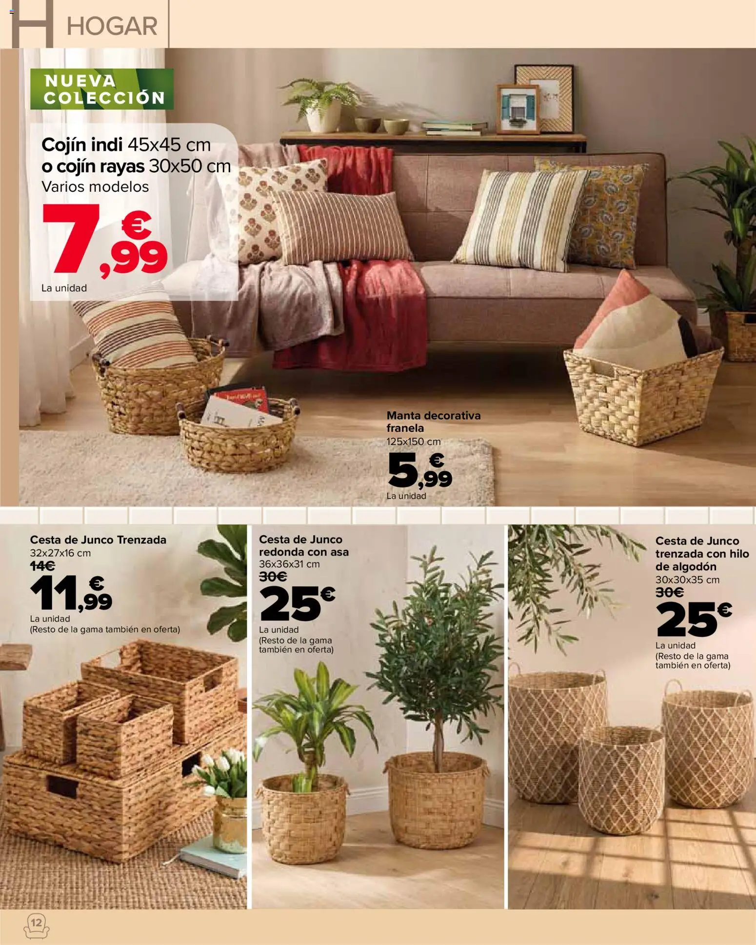 Carrefour Hogar │ válido desde el 22/09/2026 | Página: 12 | Productos: Manta, Algodón, Cojín, Cesta