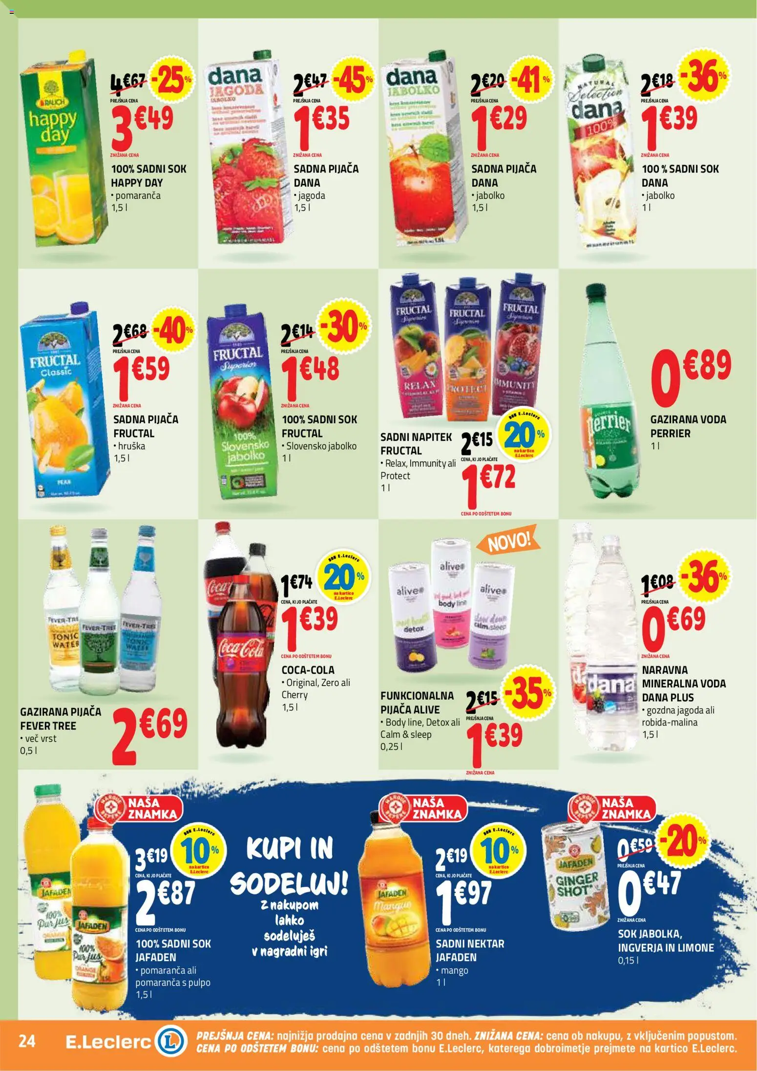 Novi E.leclerc katalog ponudbe – veljaven od 09.09.2026 | Stran: 24 | Izdelki: Hruska, Mineralna voda, Voda, Mango