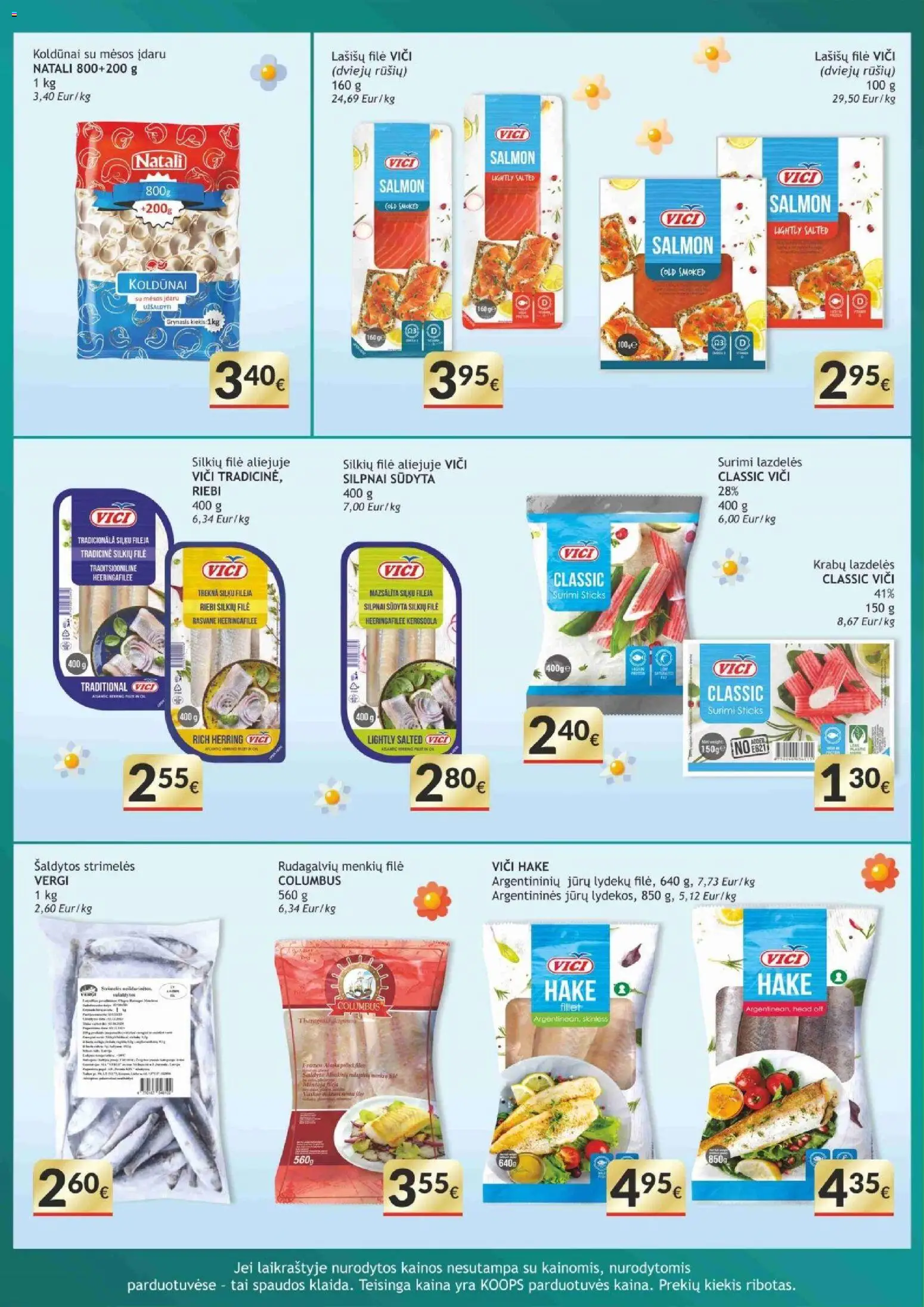 Koops akcijos nuo 2026.03.30 | Puslapis: 14 | Prekių: Silkių filė, Lašišų filė, Surimi