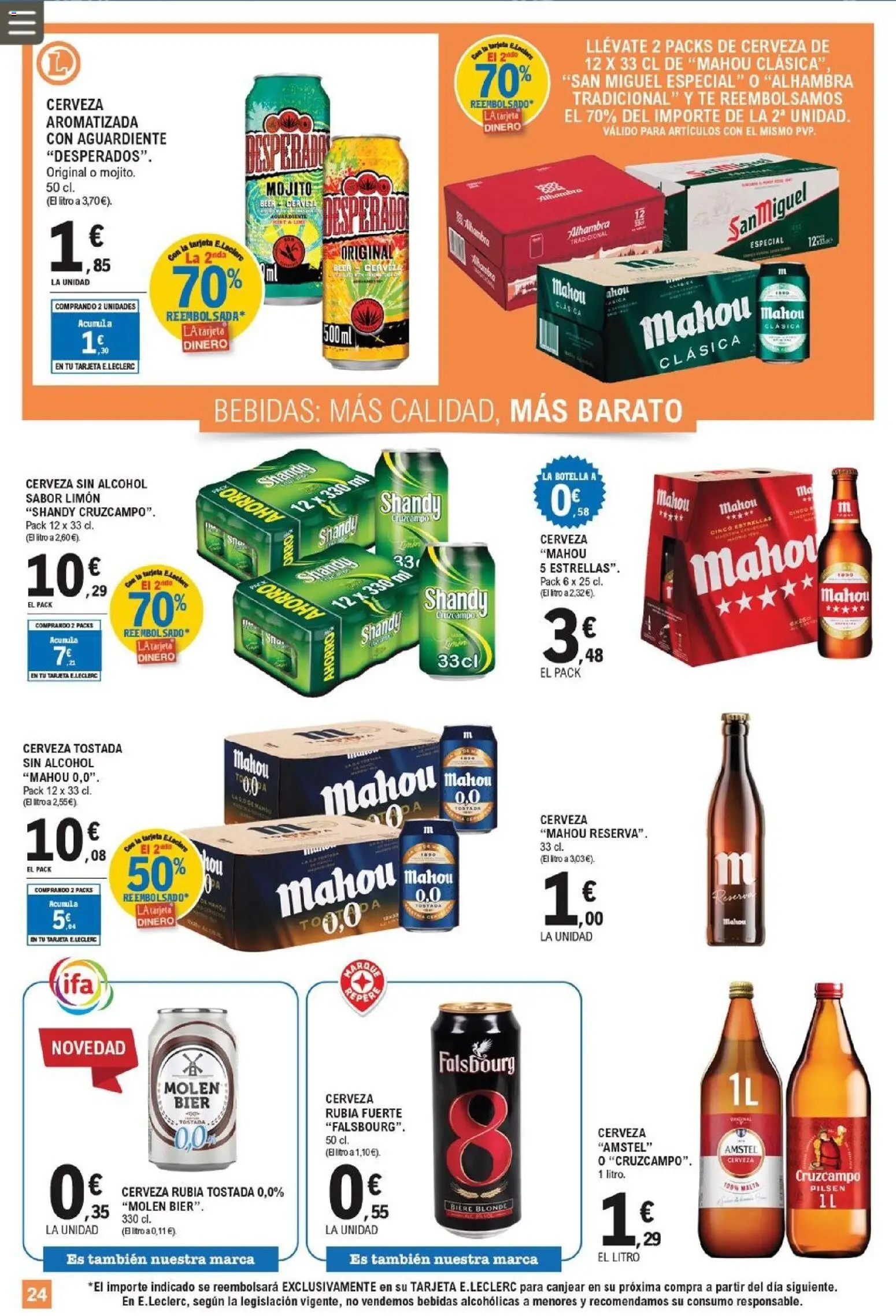 E.Leclerc folleto │ válido desde el 11/03/2026 | Página: 24 | Productos: Cerveza sin alcohol, Cerveza, Té, Ropa