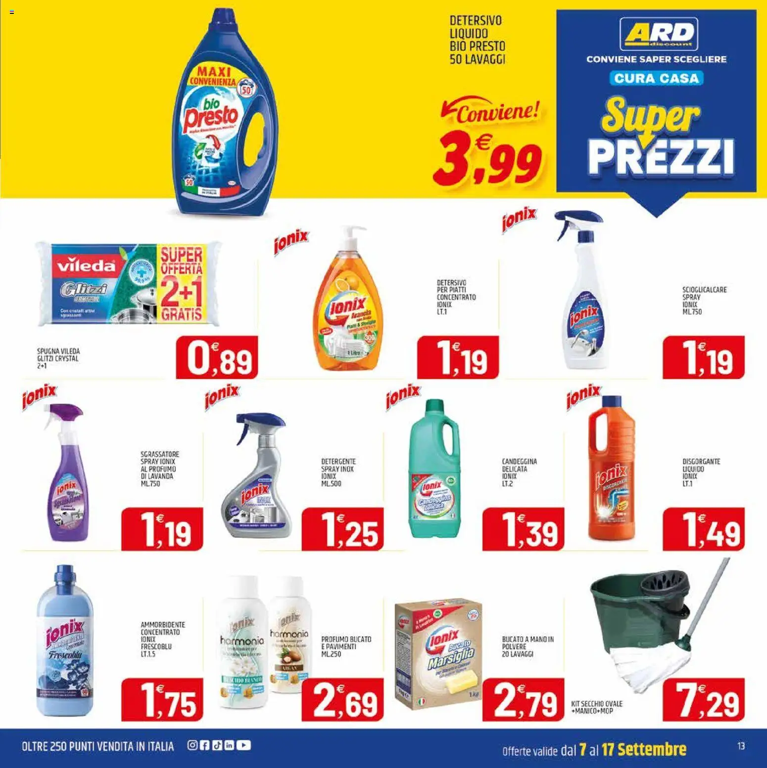 Volantino ARD Discount del 07/09/2026 | Pagina: 13 | Prodotti: Spugna, Piatti, Arancia, Profumo