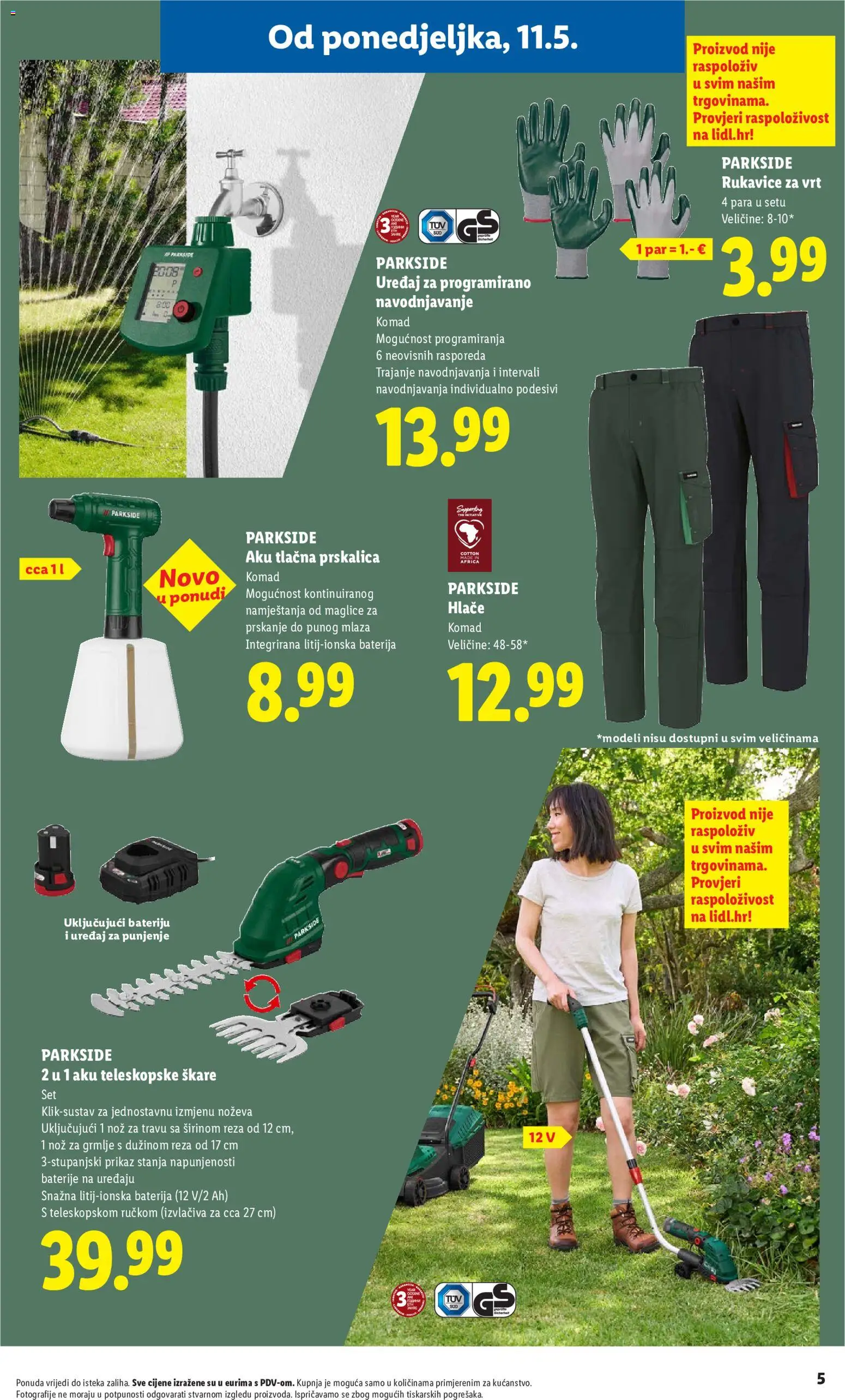 Lidl katalog | vrijedi od 11.05.2026 | Stranica: 5 | Proizvodi: Nož, Hlače, Baterije, Škare