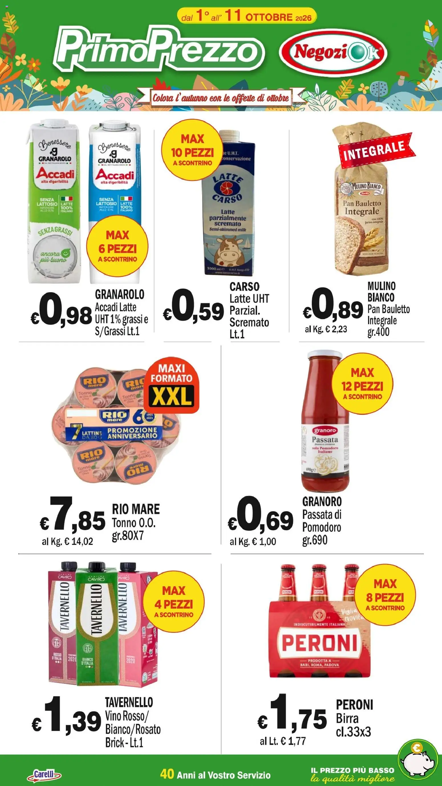 Volantino Primo Prezzo del 01/10/2026 | Pagina: 1 | Prodotti: Pomodoro, Latte, Basso, Senza lattosio