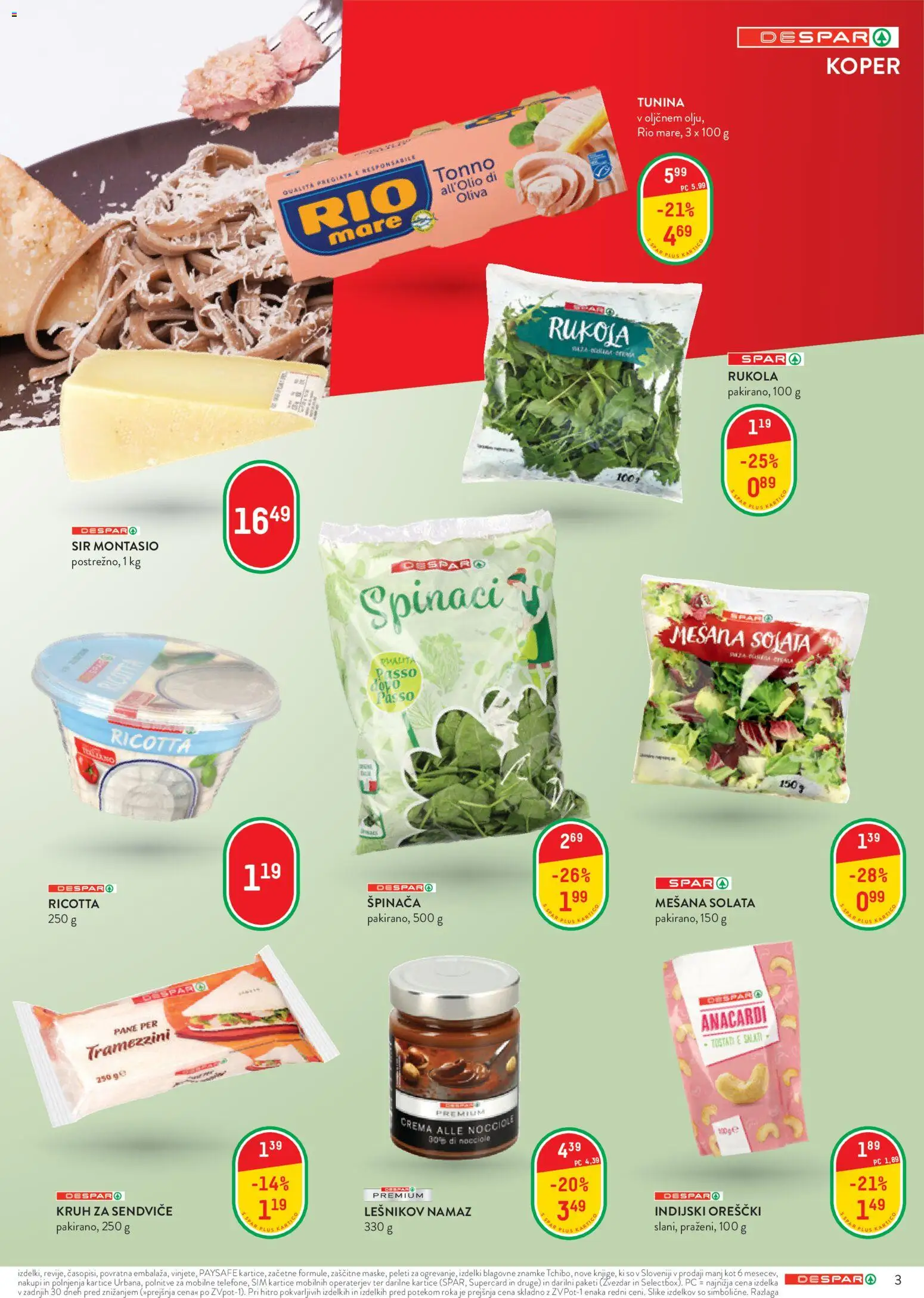 Novi Spar katalog ponudbe – veljaven od 23.09.2026 | Stran: 3 | Izdelki: Indijski oreščki, Namaz, Lešnikov namaz, Sir