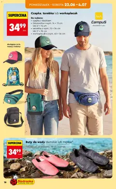 Pogląd oferty "Buty do wody damskie lub męskie*, rozm.: 36-39 (różowe), 38-45 (czarne)" - ważna od 20.06.2026 | Strona: 18 | Produkty: Buty, Torebka, Czapka, Buty do wody