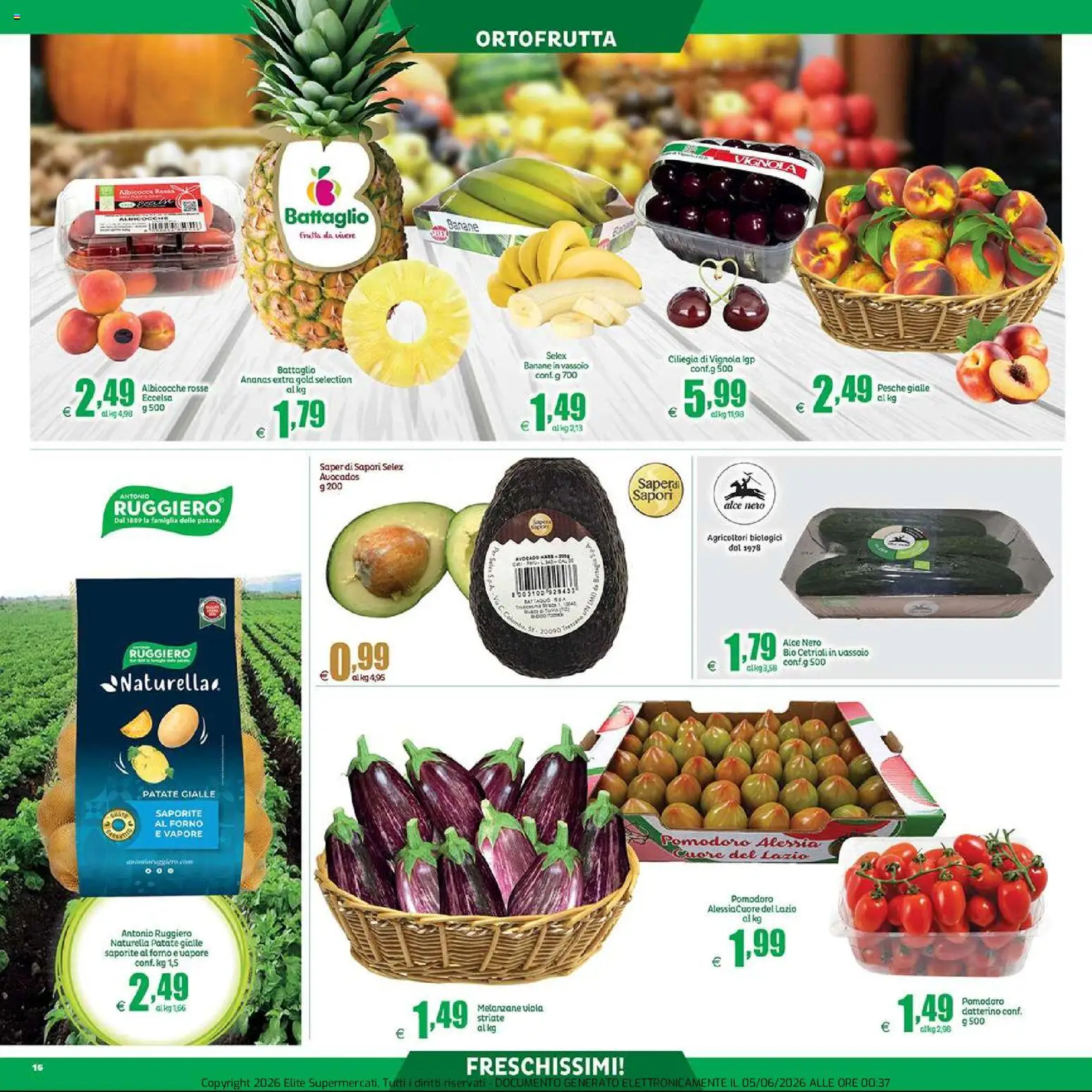 Volantino Elite Supermercati del 05.06.2026 | Pagina: 16 | Prodotti: Patate, Pomodoro, Ananas, Melanzane
