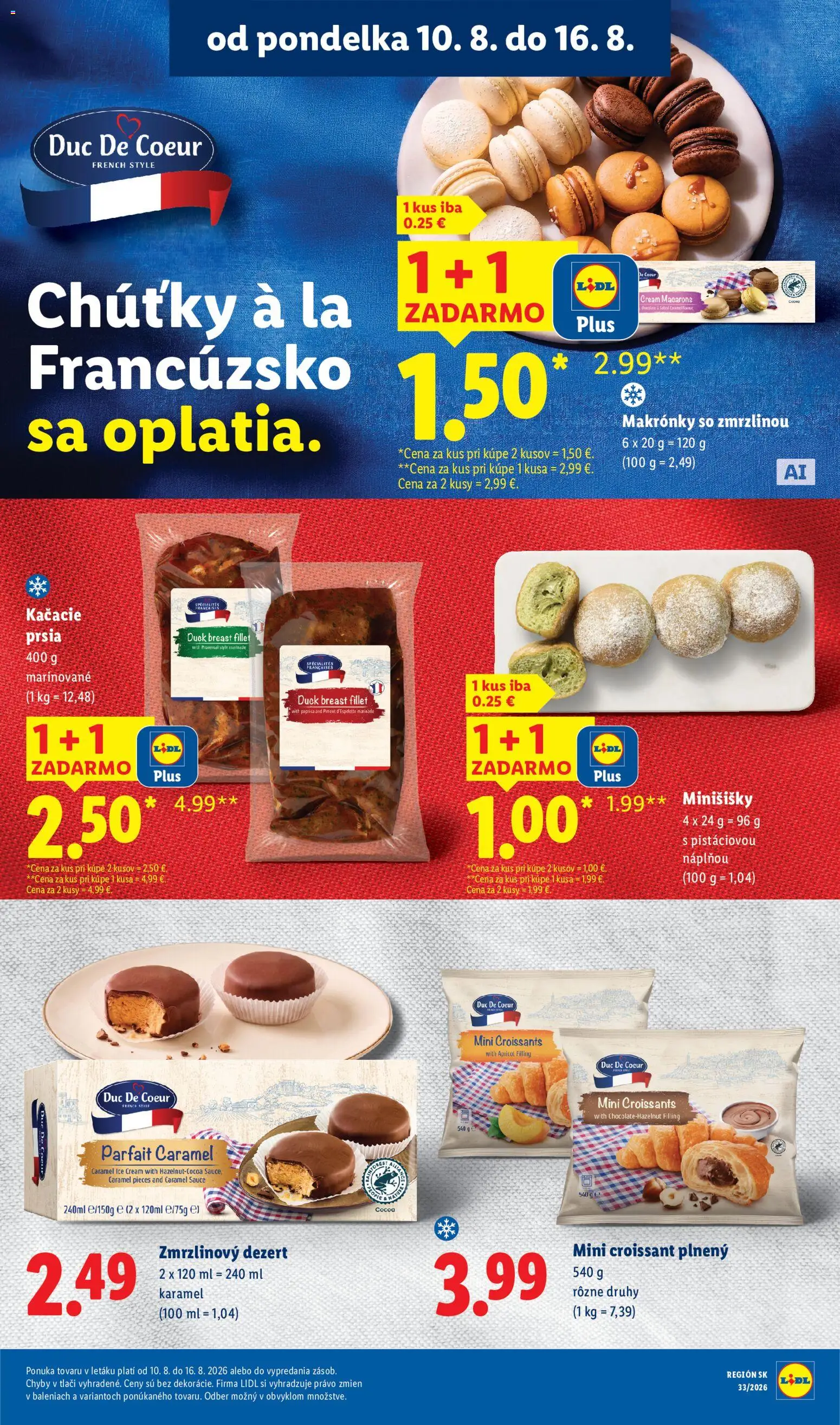 Nové Lidl akcie – leták je platný od 10.08.2026 | Strana: 36 | Produkty: Kačacie prsia, Croissant, Makronky, Dezert