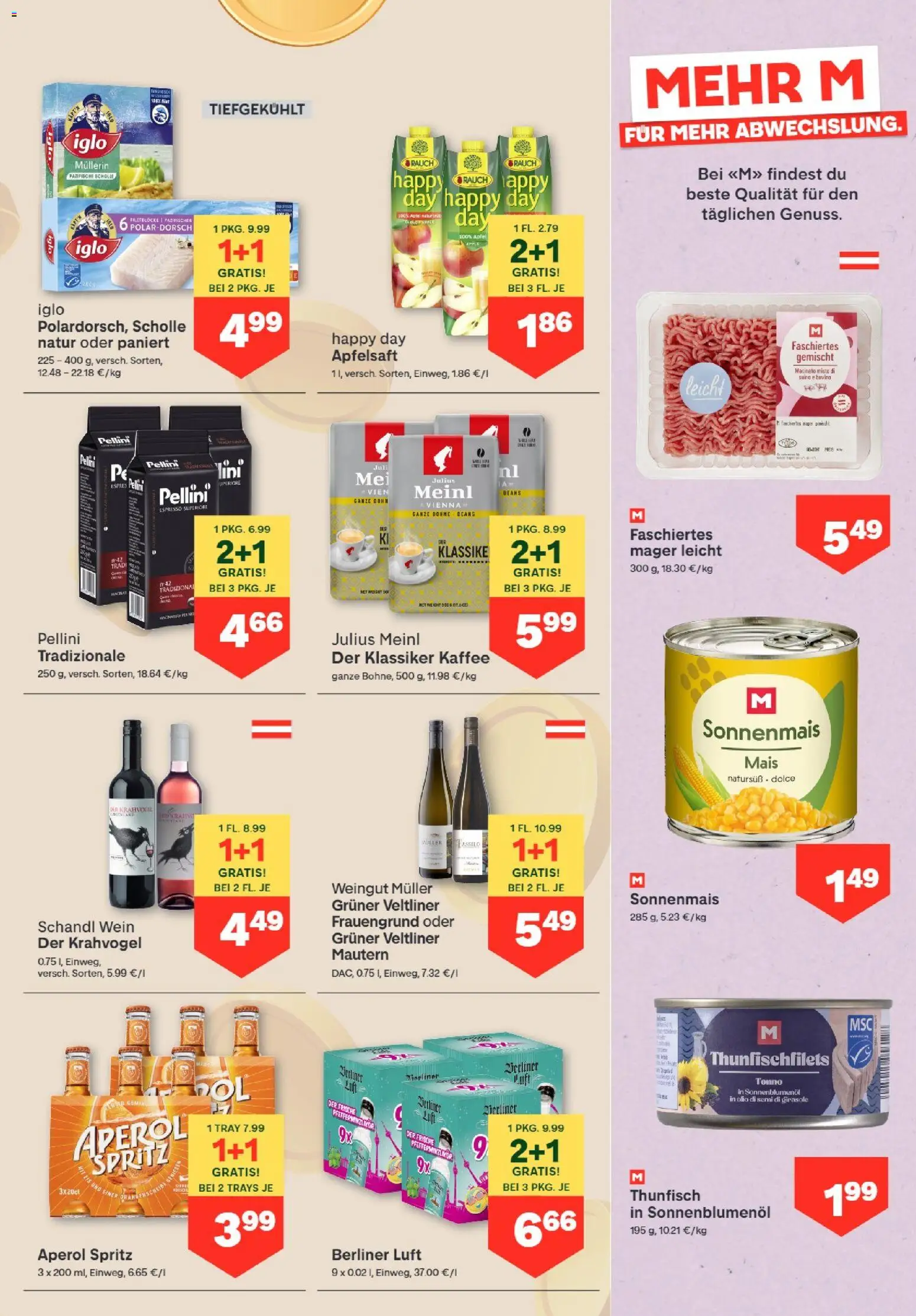 MPREIS Absam gültig ab 24.09.2026 | Seite: 7 | Produkte: Mais, Apfelsaft, Kaffee, Wein