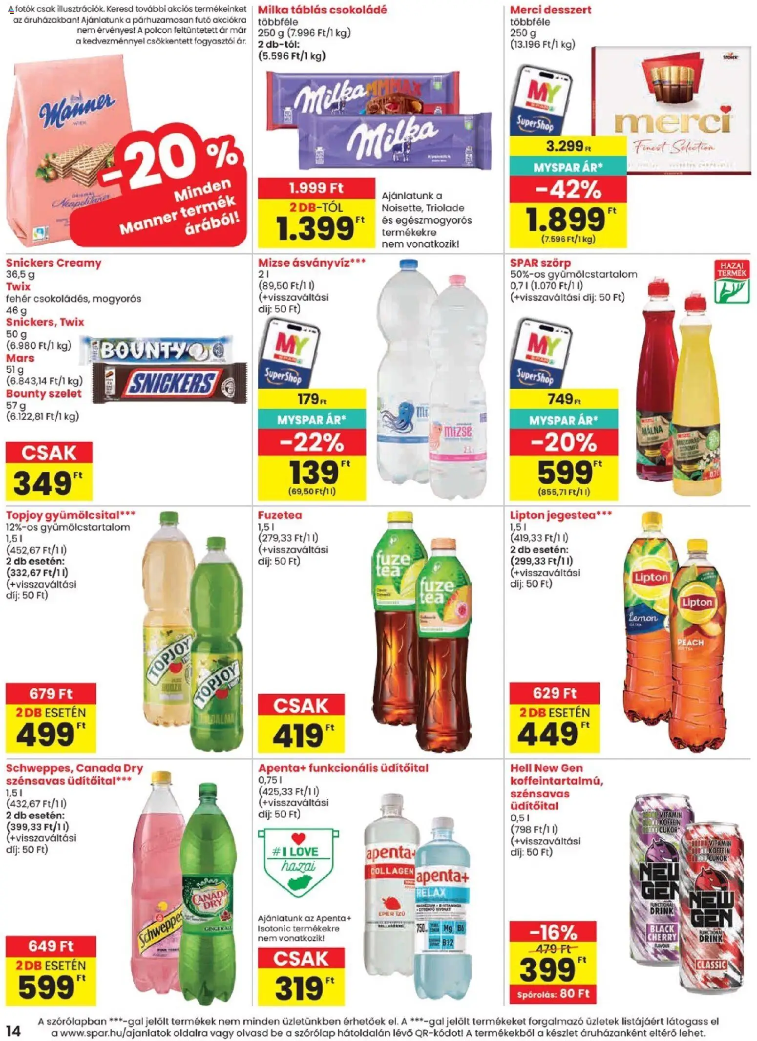 Spar akciós ujság - amely érvényes a következő dátumtól: 14.05.2026 | Oldal: 14 | Termékek: Málna, Gyümölcsital, Snickers, Csokoládé