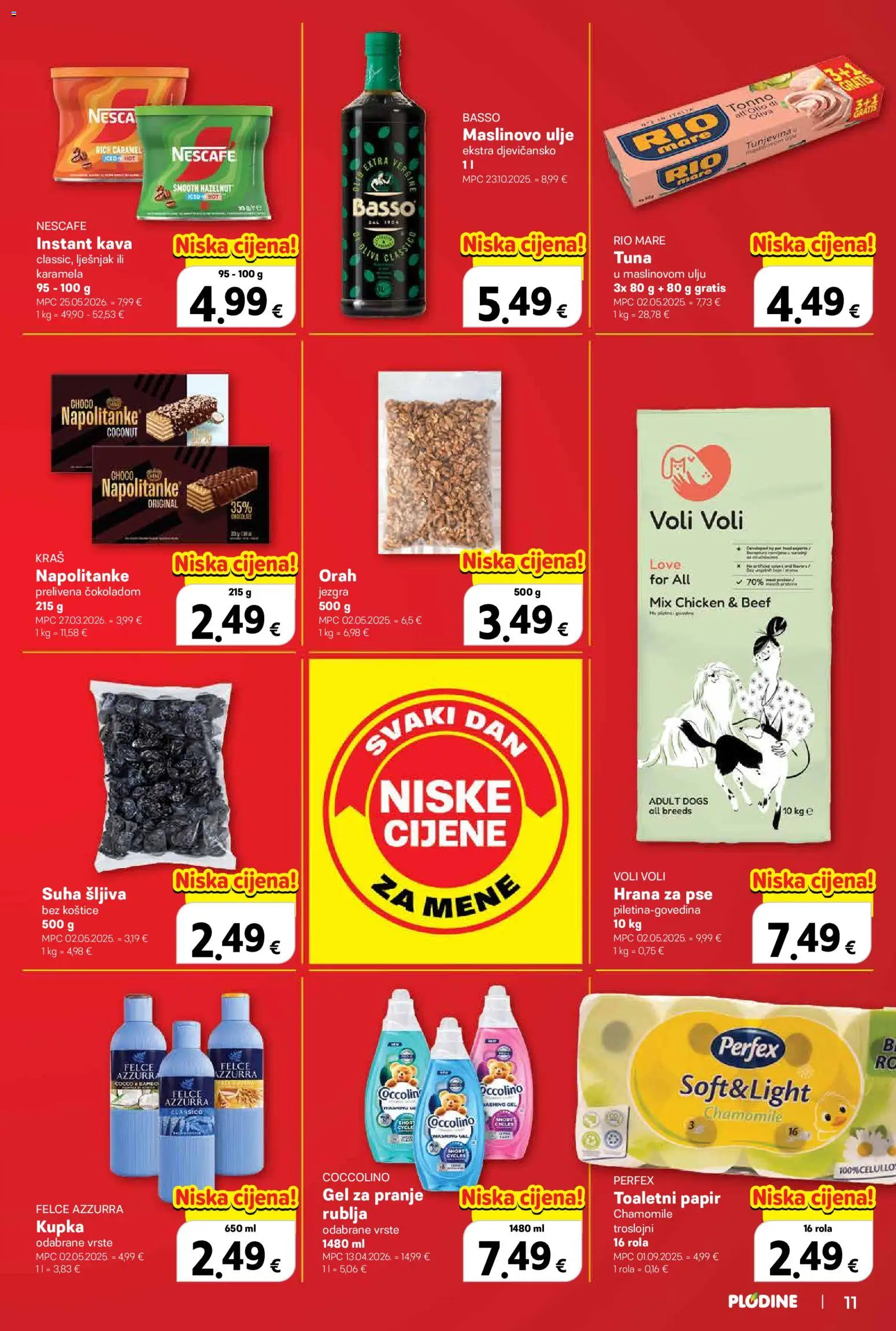 Plodine katalog | vrijedi od 10.09.2026 | Stranica: 11 | Proizvodi: Gel za pranje, Hrana za pse, Napolitanke, Coccolino
