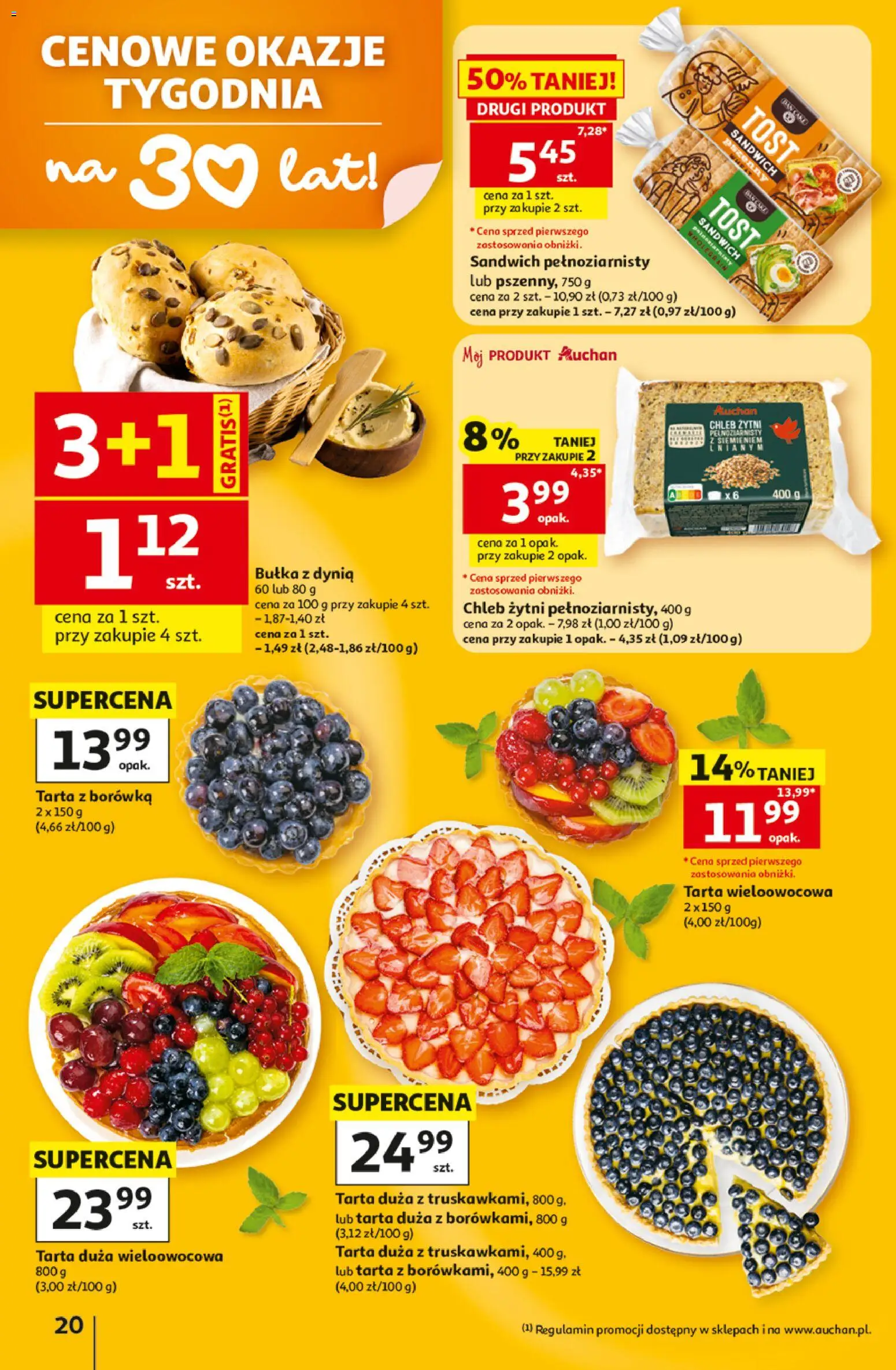 Auchan gazetka - 30 Lat Hipermarket od 02.07.2026 | Strona: 20 | Produkty: Dynia, Chleb żytni, Sandwich, Bułka
