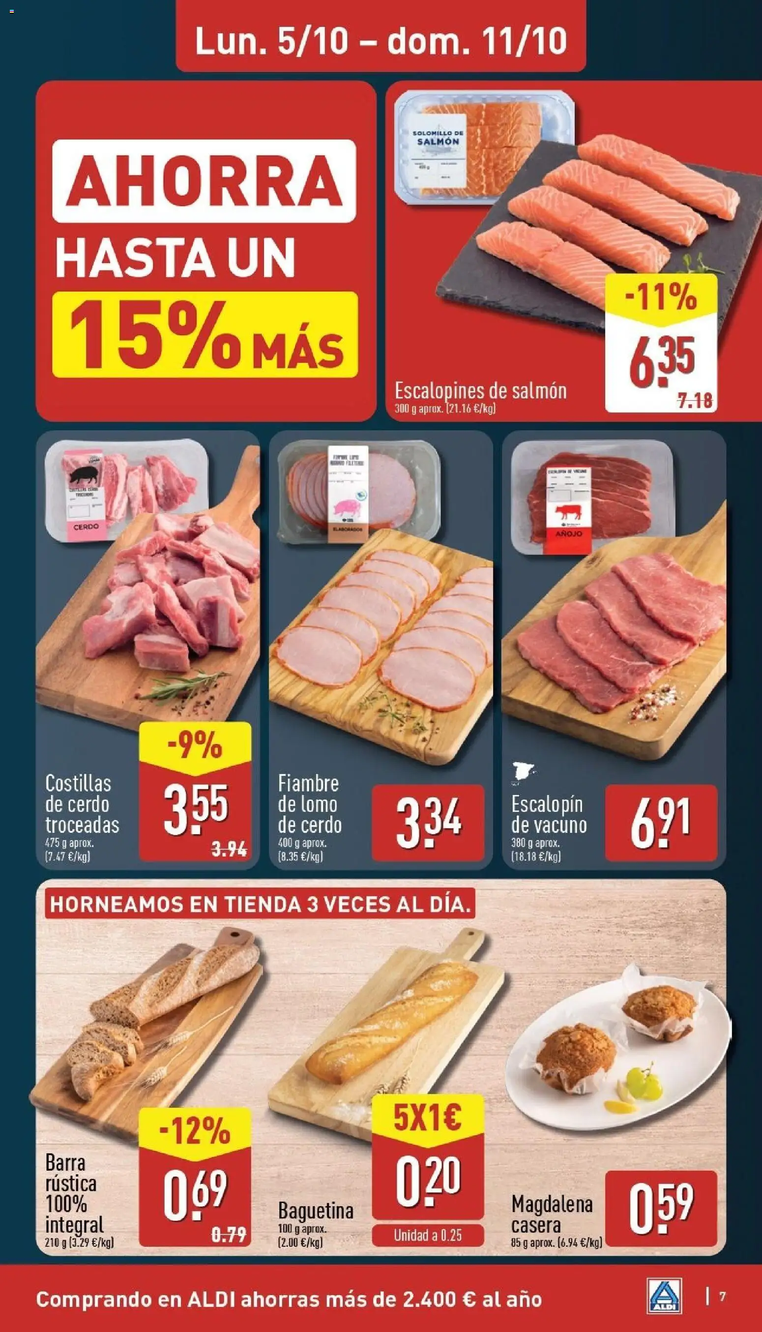 Aldi folleto Canarias │ válido desde el 05/10/2026 | Página: 7 | Productos: Baguette, Lomo, Salmón, Costillas de cerdo