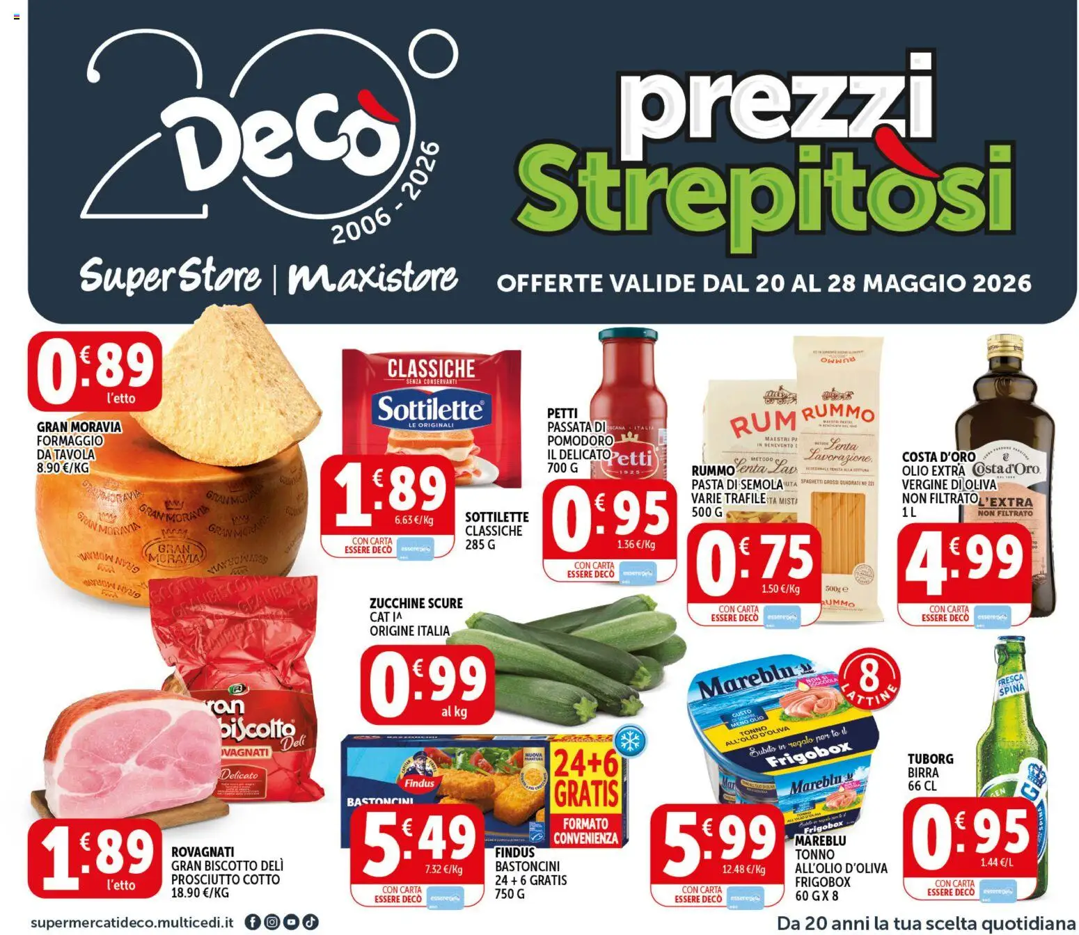 Volantino Decò del 20.05.2026 | Pagina: 1 | Prodotti: Prosciutto Cotto, Prosciutto, Pasta, Rum