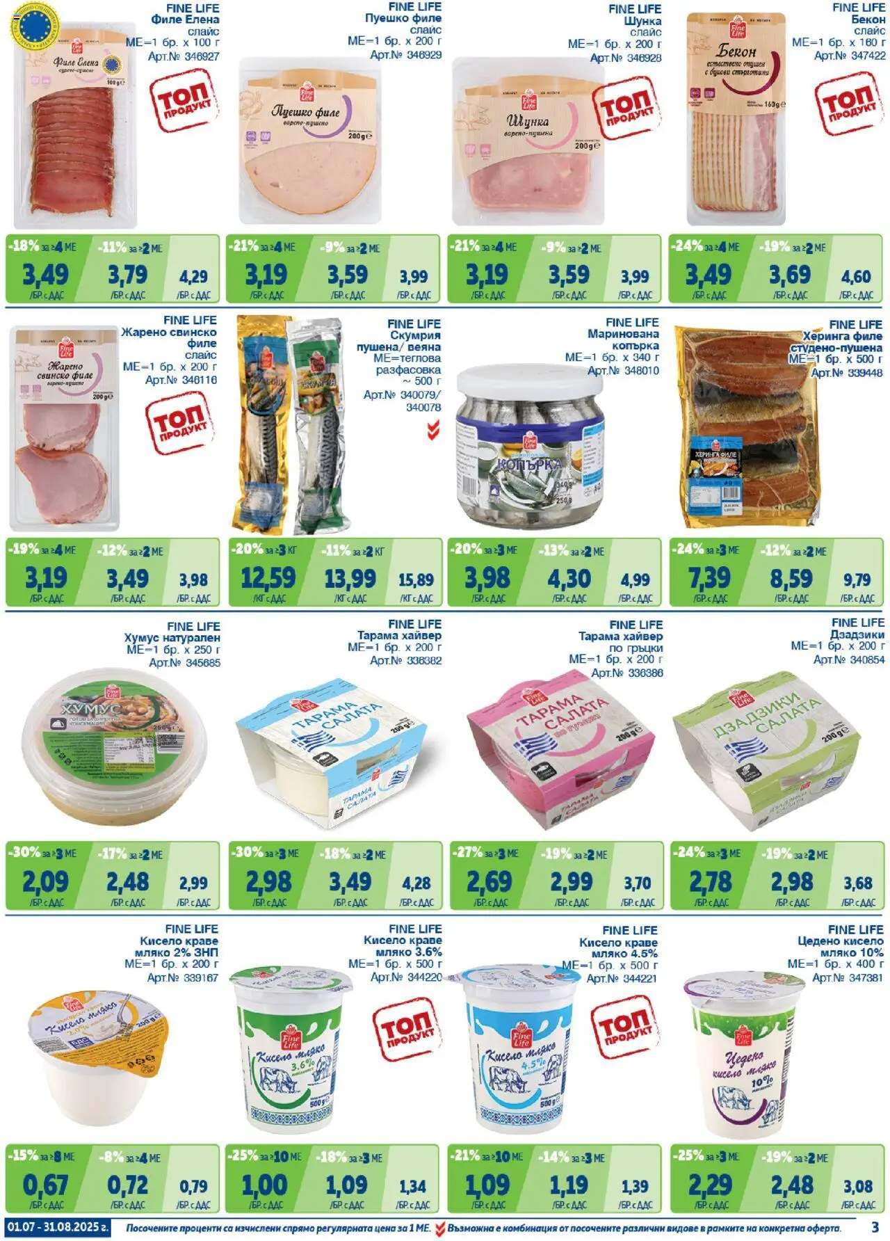 {H1} | Страница: 3 | Продукти: Кисело мляко, Шунка, Бекон, Свинско филе