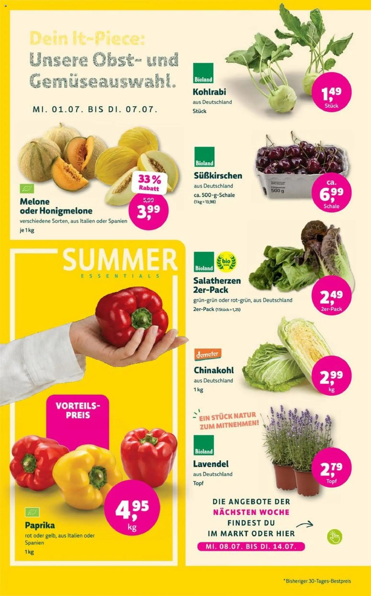 BioMarkt Prospekt – gültig ab 01.07.2026 | Seite: 2 | Produkte: Kohlrabi, Paprika, Obst, Chinakohl