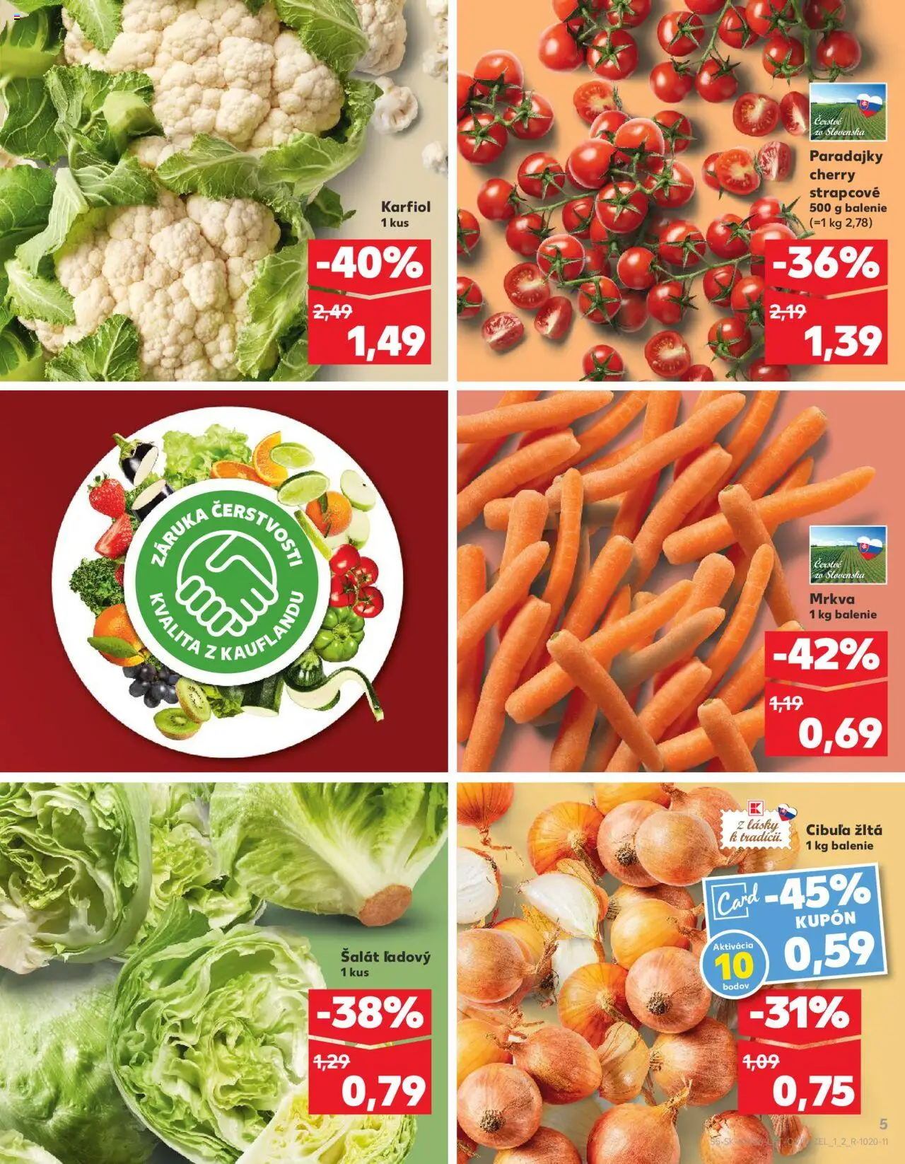 Nové Kaufland akcie – leták je platný od 04.09.2025 | Strana: 5 | Produkty: Paradajky, Mrkva, Šalát, Cibuľa