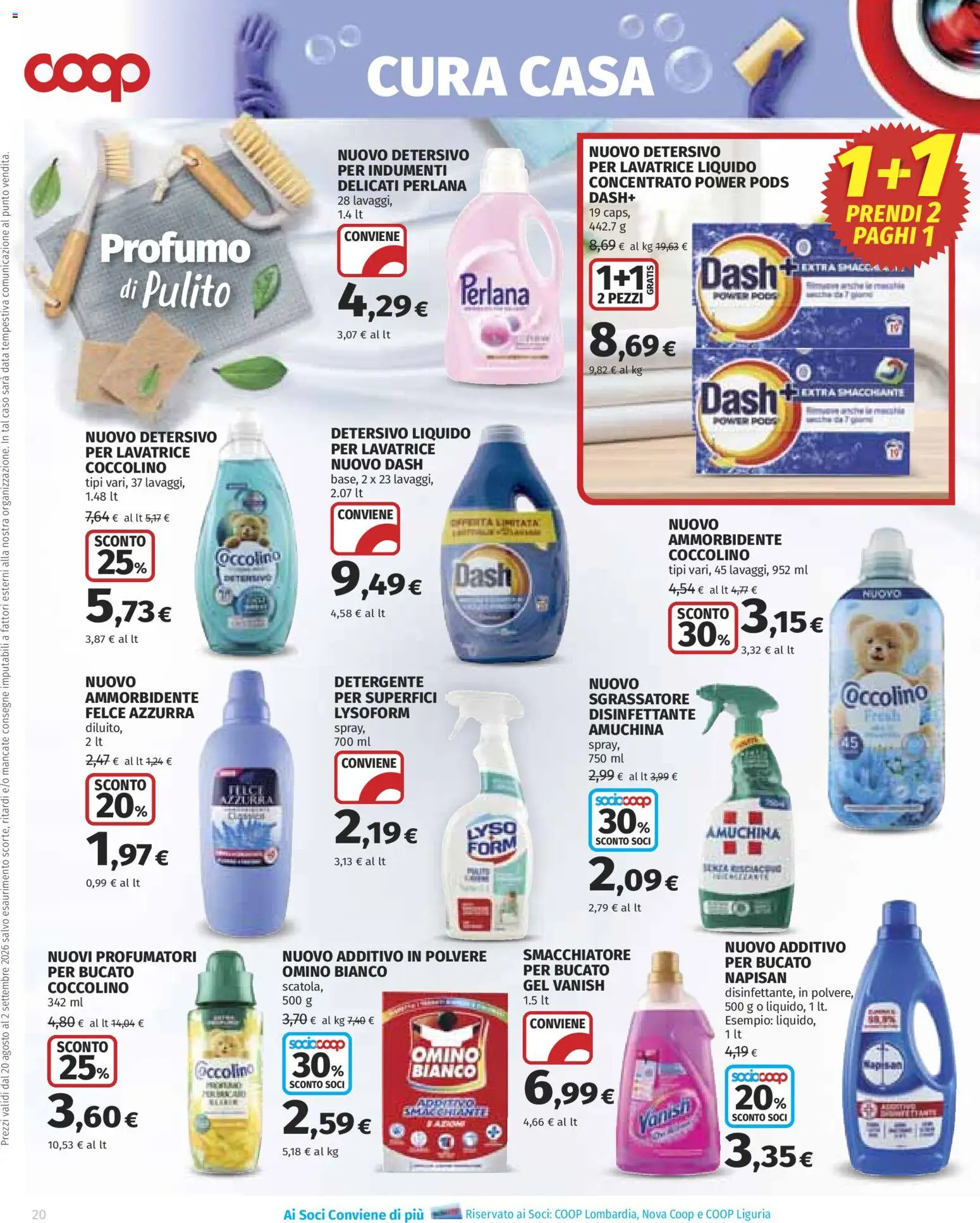 Volantino COOP del 20/08/2026 | Pagina: 20 | Prodotti: Ammorbidente, Detergente, Data, Profumo