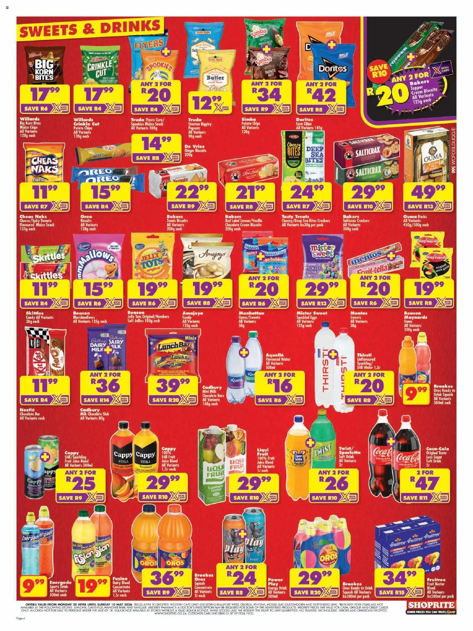 New Shoprite catalogue – valid from 20.04.2026 | Page: 4 | Products: Milk, Chips, Cream, Salt