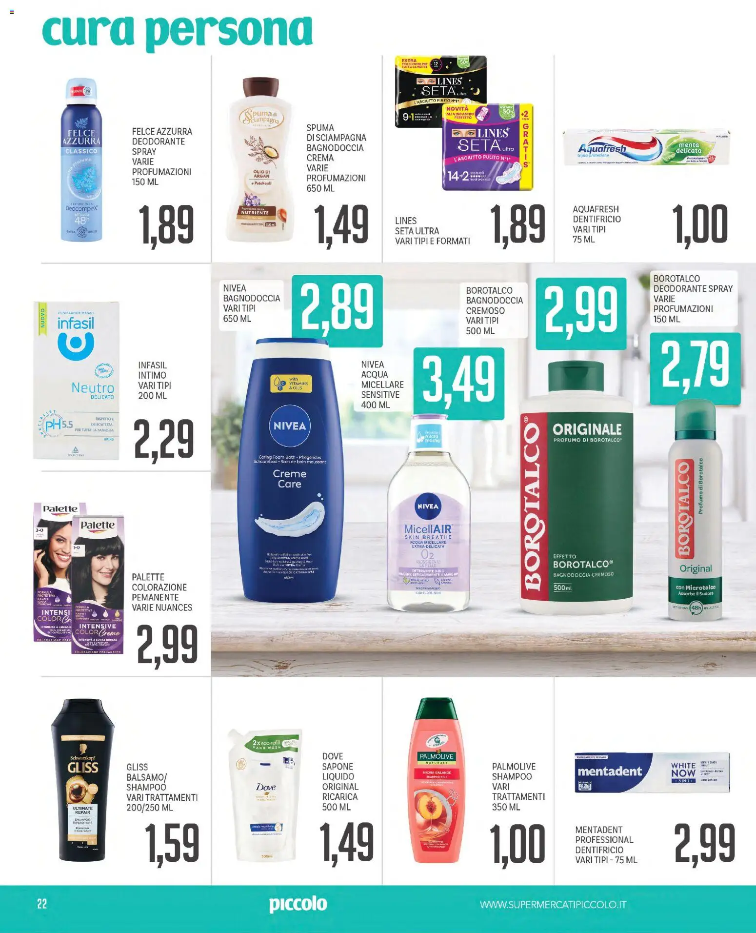 Volantino Piccolo del 12/10/2026 | Pagina: 22 | Prodotti: Intimo, Olio, Menta, Profumo