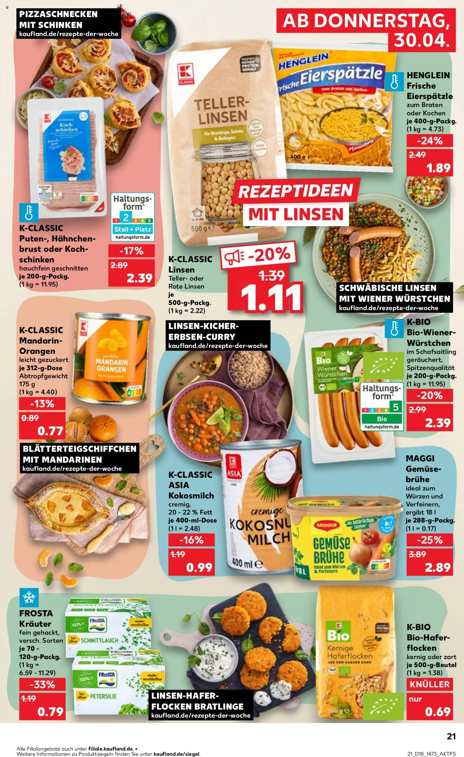 Kaufland Prospekt Frankfurt (Oder)	 – gültig ab 30.04.2026 | Seite: 21 | Produkte: Hahnchen, Wiener wurstchen, Mandarinen, Orangen