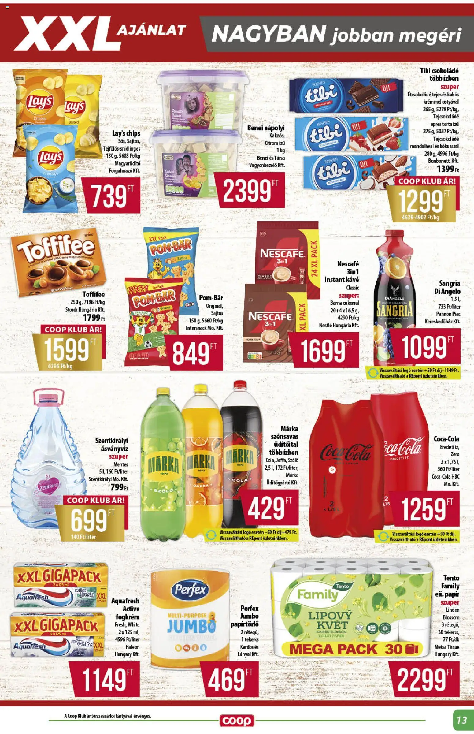 COOP akciós ujság - amely érvényes a következő dátumtól: 18.06.2026 | Oldal: 13 | Termékek: Sangria, Étcsokoládé, Toffifee, Nápolyi