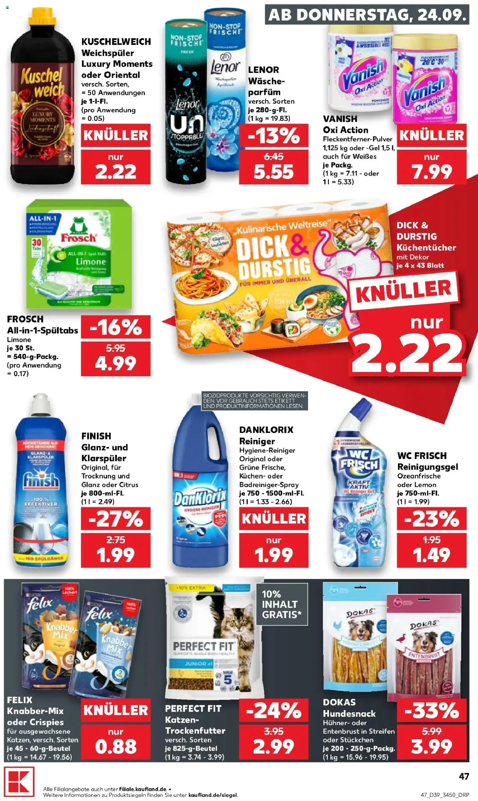 Prospekt Kaufland ab 24.09.2026 » Angebote Online zum Blättern | Seite: 47 | Produkte: Lenor, Finish, Weichspüler, Wc frisch