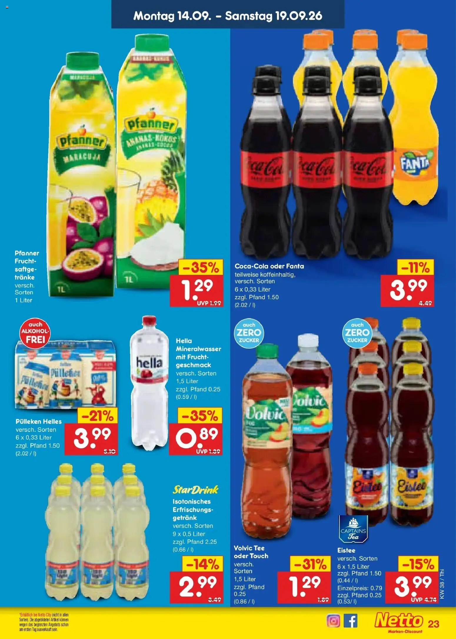 Netto Marken-Discount Prospekt Pirna – gültig ab 14.09.2026 | Seite: 33 | Produkte: Mineralwasser, Alkohol, Zucker, Hella