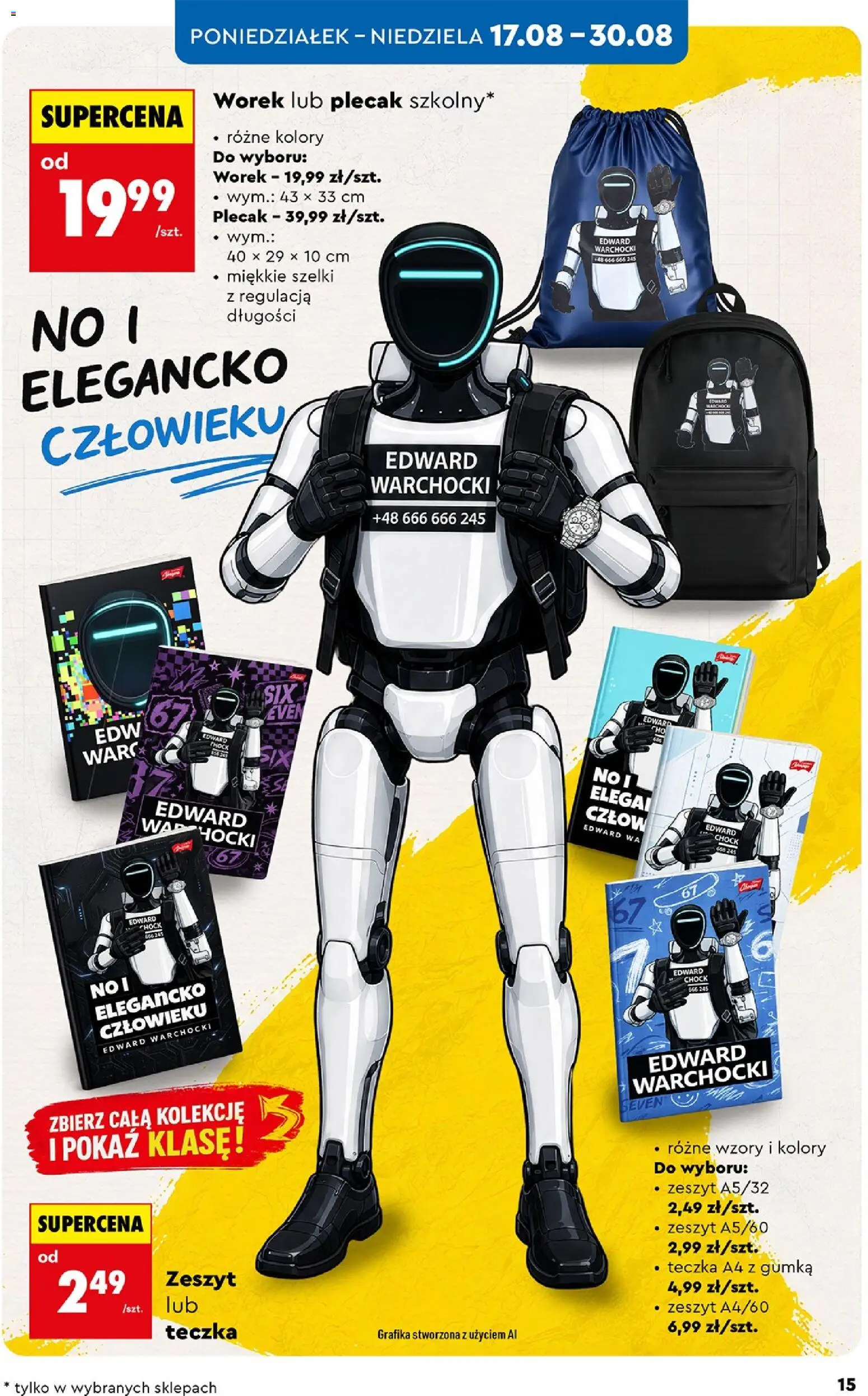 Biedronka gazetka - Hity i inspiracje od 17.08.2026 | Strona: 15 | Produkty: Plecak, Notebook, Zeszyt
