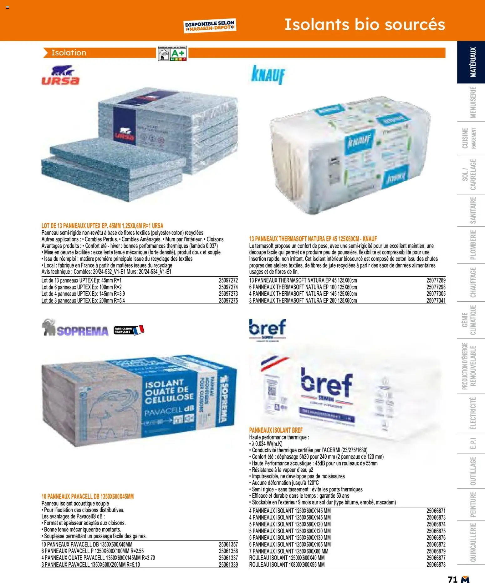 {H1} | Page: 71 | Produits: Base, Coton, Isolant acoustique, Rouleau