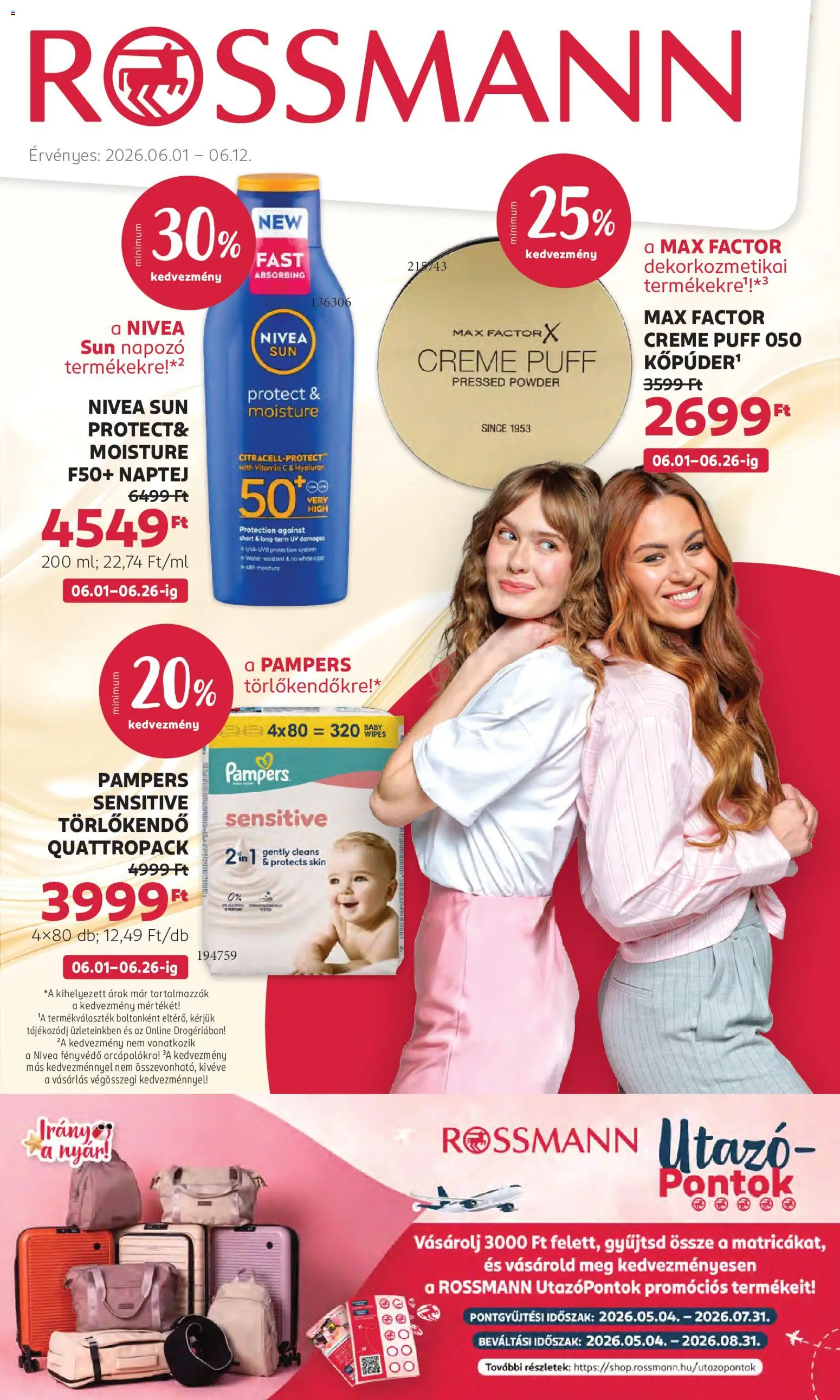 Rossmann akciós ujság - amely érvényes a következő dátumtól: 01.06.2026 | Oldal: 1 | Termékek: Pampers, Törlőkendő, Vitamin c, Puff