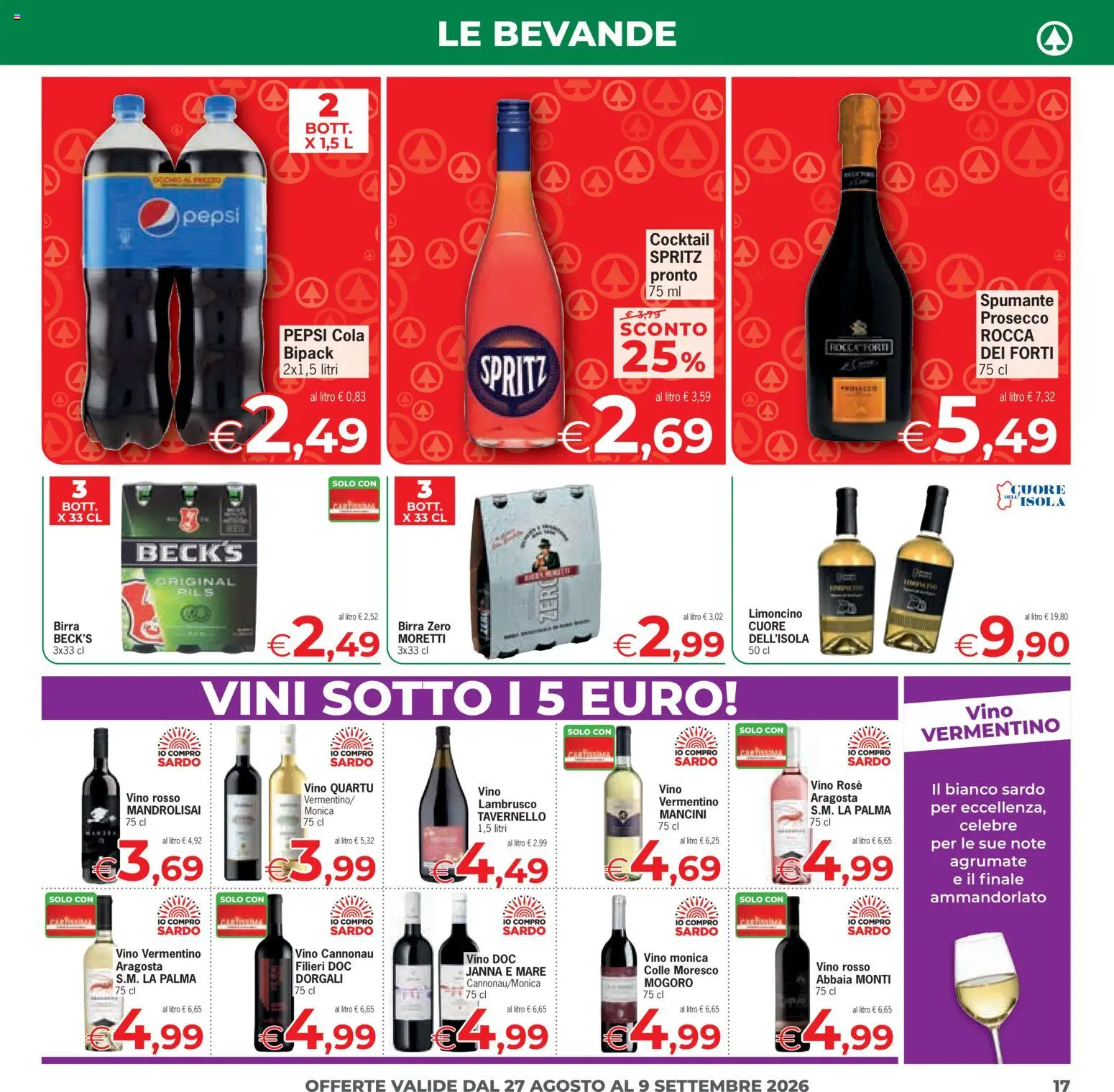 Volantino Eurospar del 27/08/2026 | Pagina: 17 | Prodotti: Prosecco, Vino, Vino rosso, Lambrusco