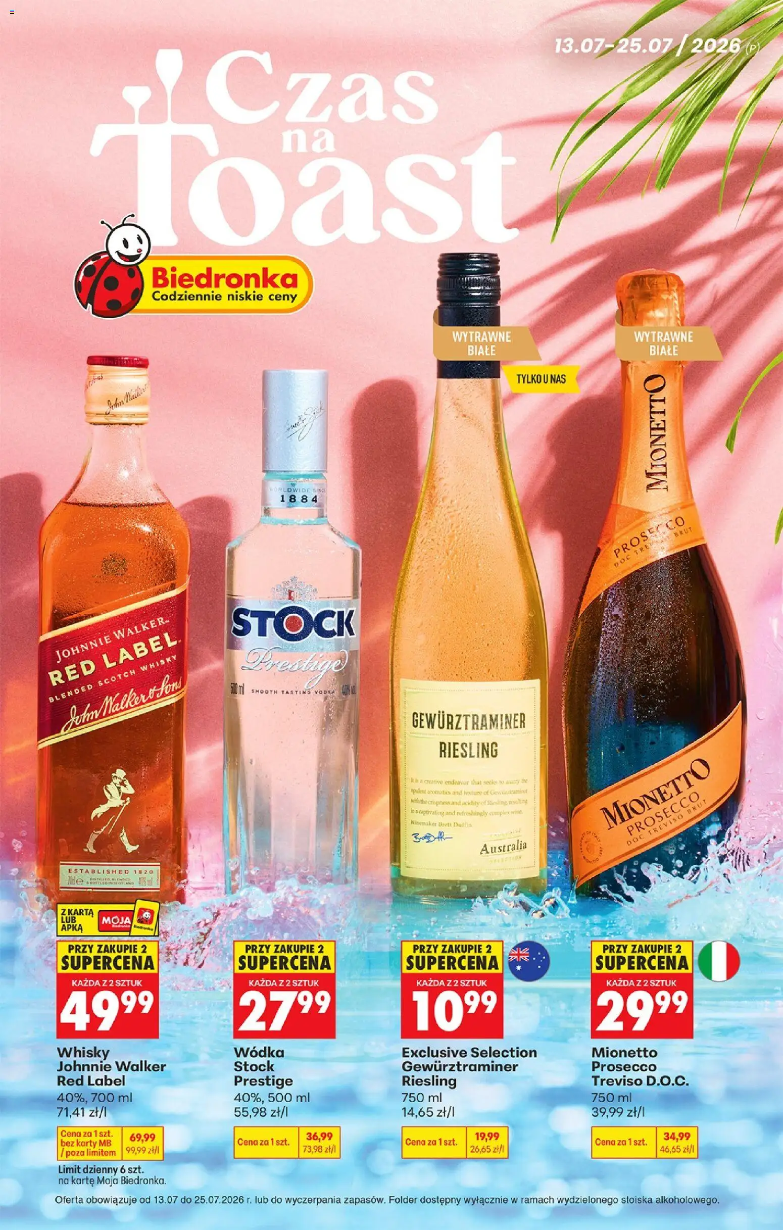 Biedronka gazetka - Czas na toast od 13.07.2026 | Strona: 1 | Produkty: Riesling, Mionetto prosecco, Red label, Prosecco