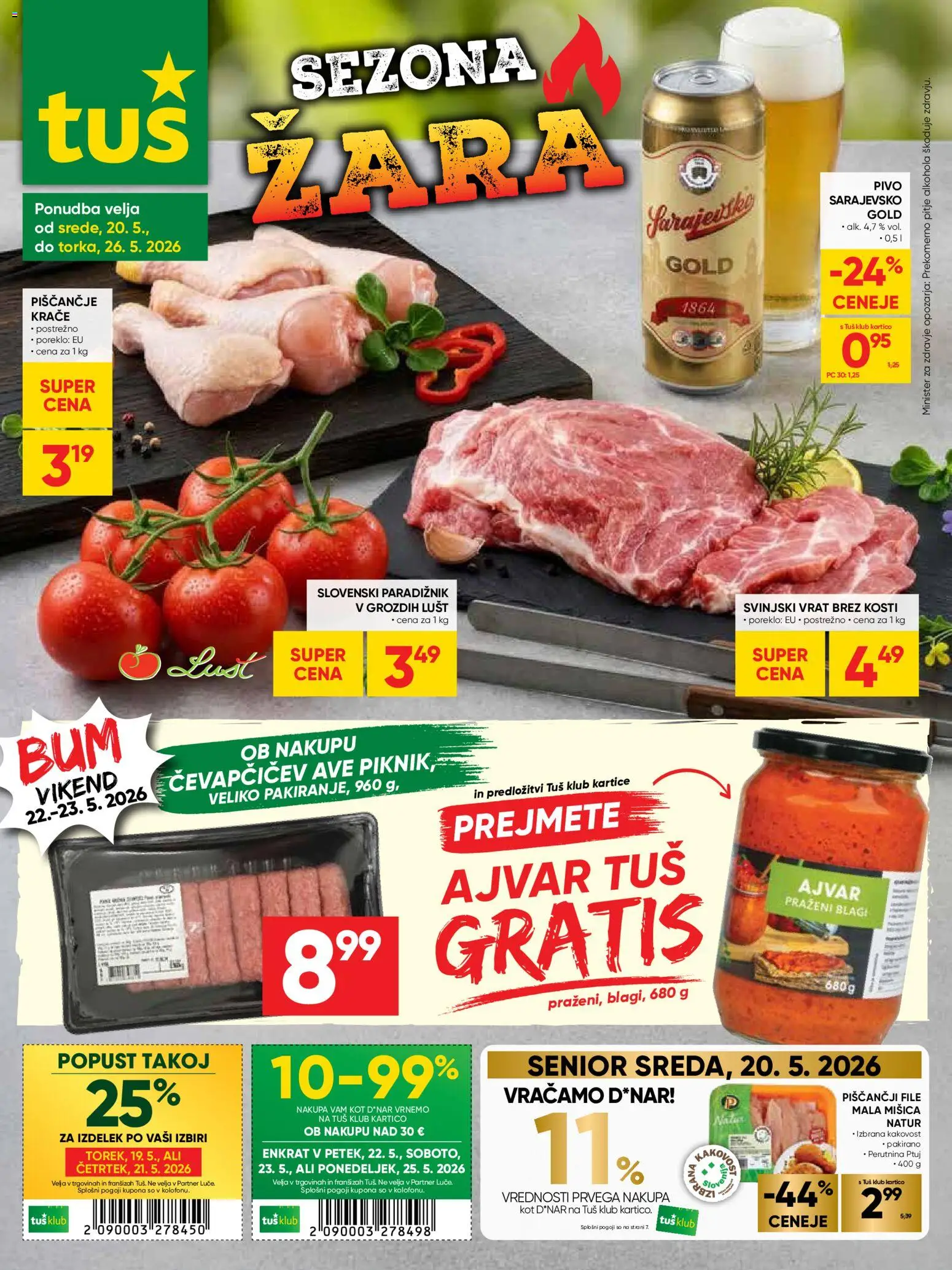 Novi Tuš katalog ponudbe – veljaven od 20.05.2026 | Stran: 1 | Izdelki: Ajvar, Pivo, Paradiznik
