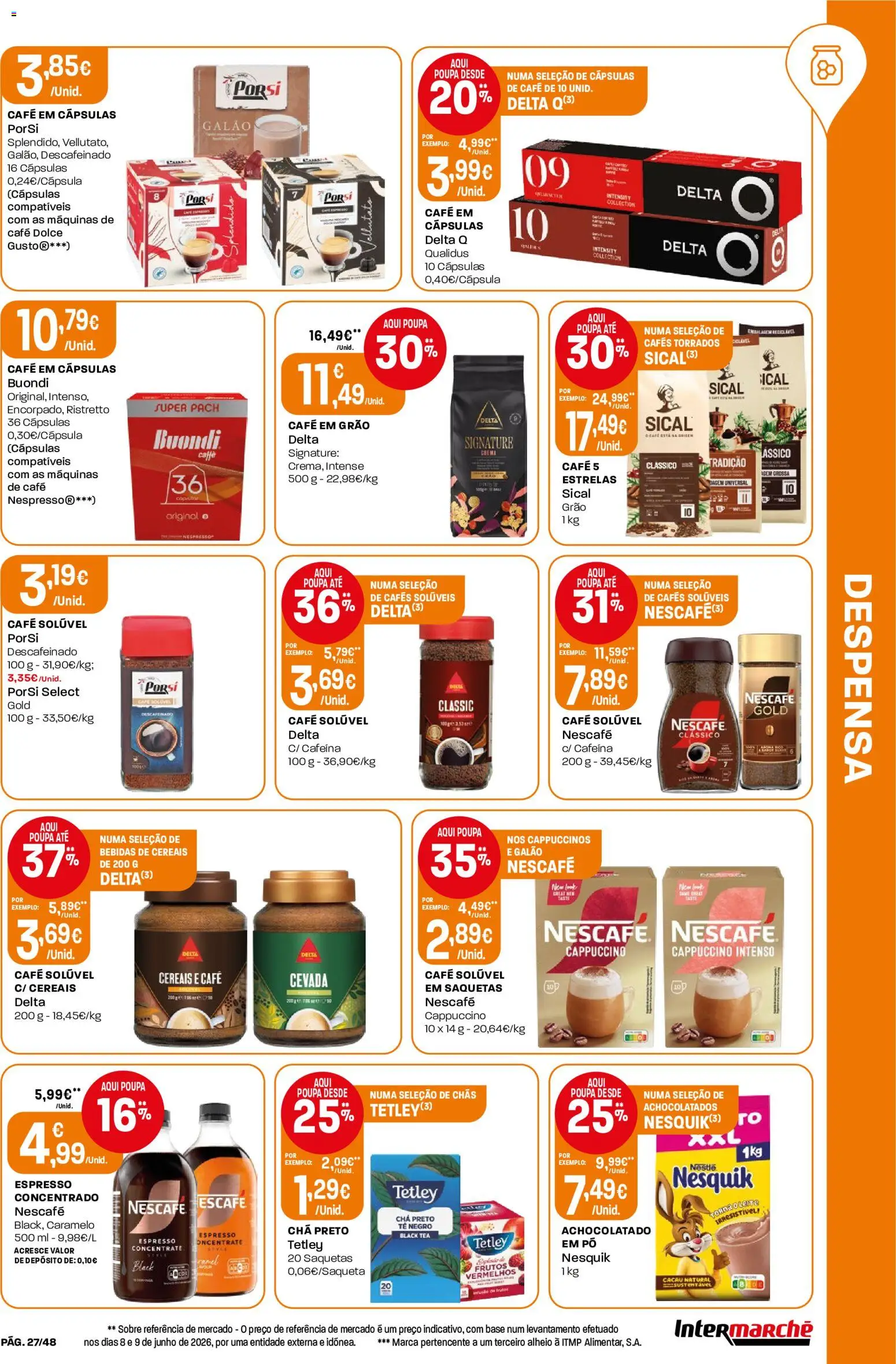 Intermarché folheto │ válido de 09/07/2026 | Página: 27 | Produtos: Pó, Café solúvel, Chás, Cereais