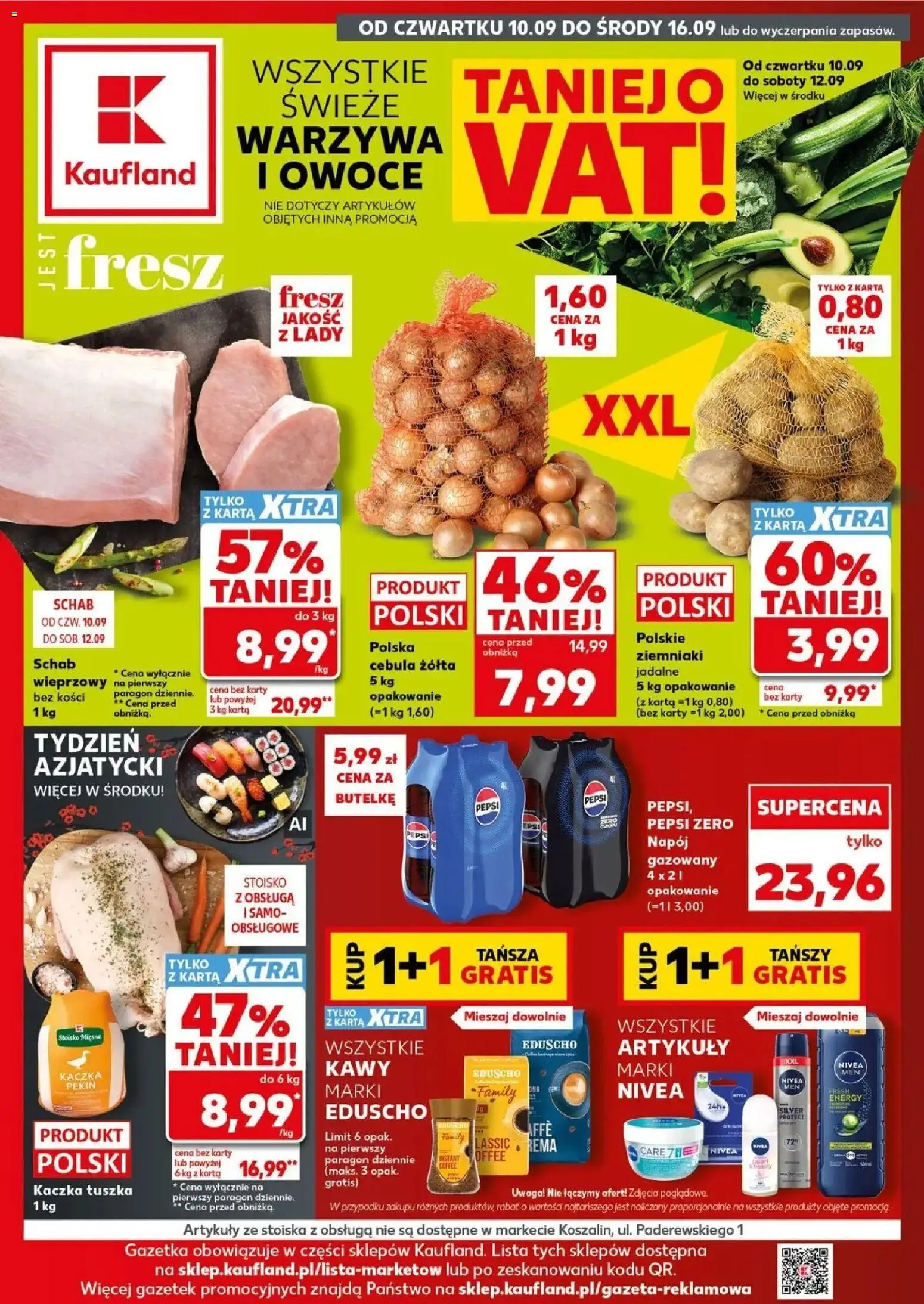 Kaufland gazetka od 10.09.2026 - od jutra PDF | Strona: 1 | Produkty: Karta, Schab wieprzowy bez kości, Cebula, Pepsi