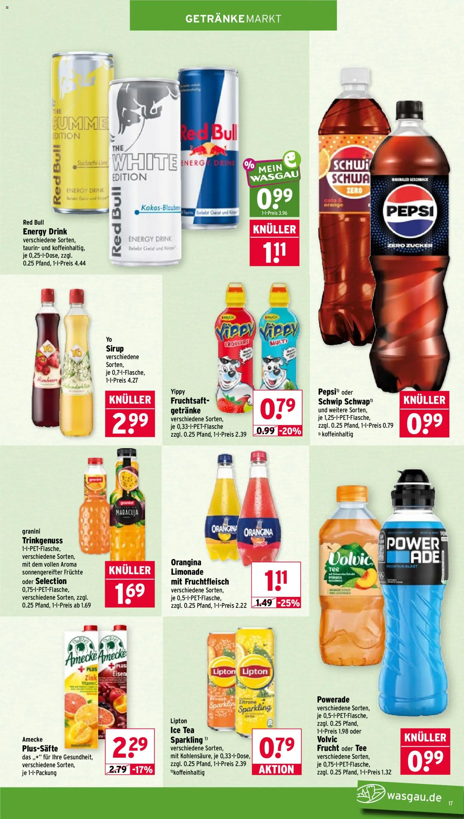 Wasgau Prospekt – gültig ab 08.06.2026 | Seite: 17 | Produkte: Powerade, Granini, Tee, Volvic